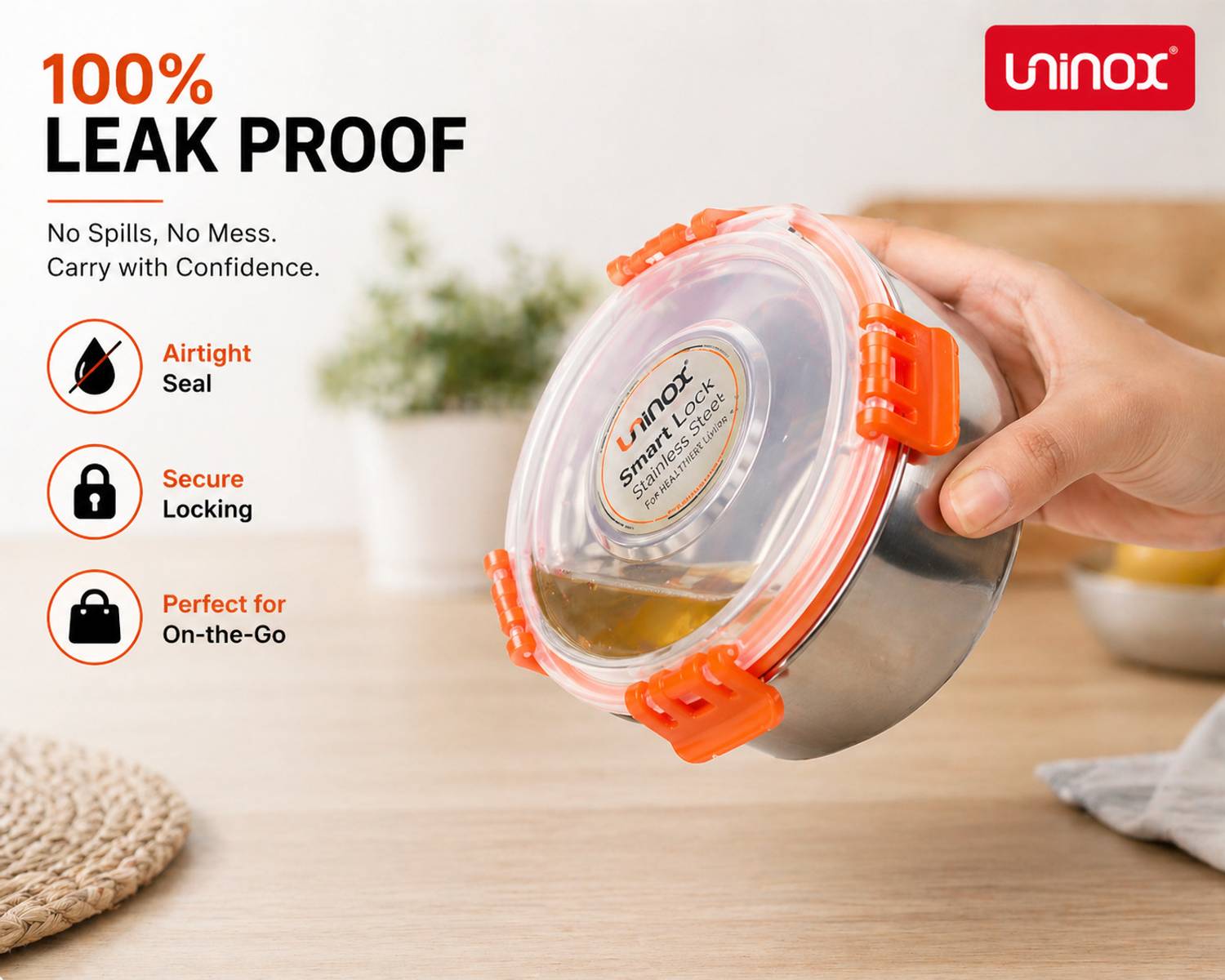 UNINOX Stainless Steel 425ml Orange Lunch Box - Image 5