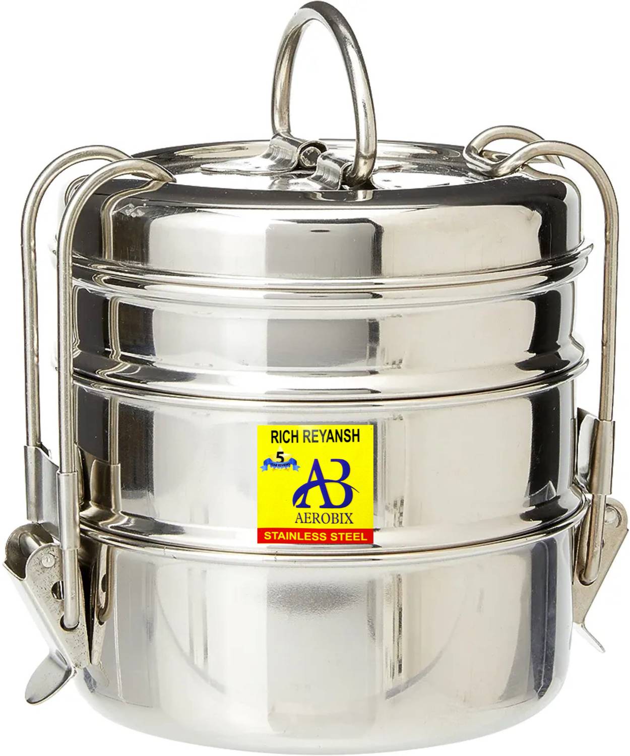 AEROBIX stainless Steel 3 Compartment Tiffin Box | Lunch Box for Office/College 3 Containers Stainless Steel Office Lunch Box