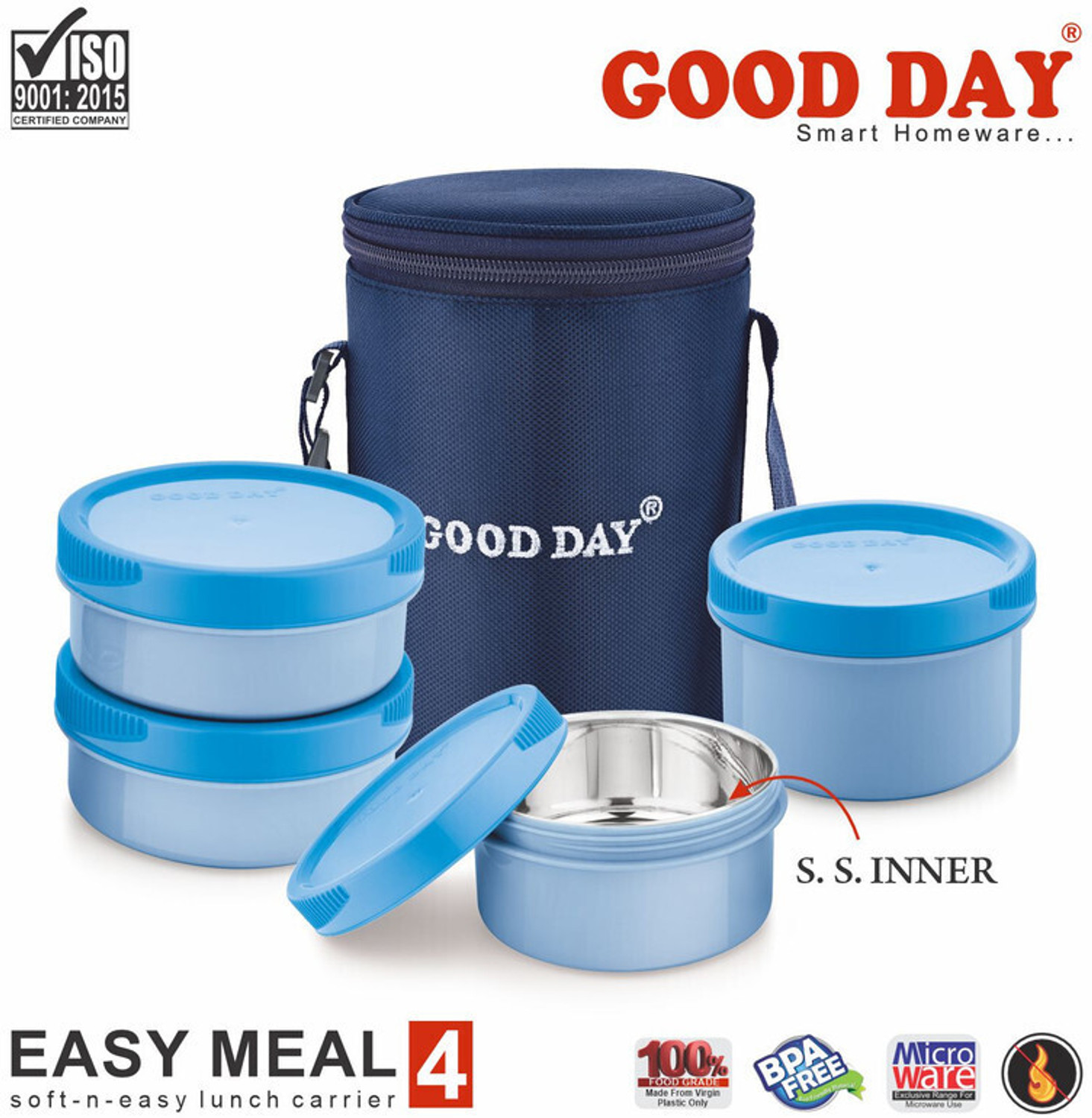 Image of Good Day Easymeal 4pcs blue 4 Containers Plastic Office Lunch Box