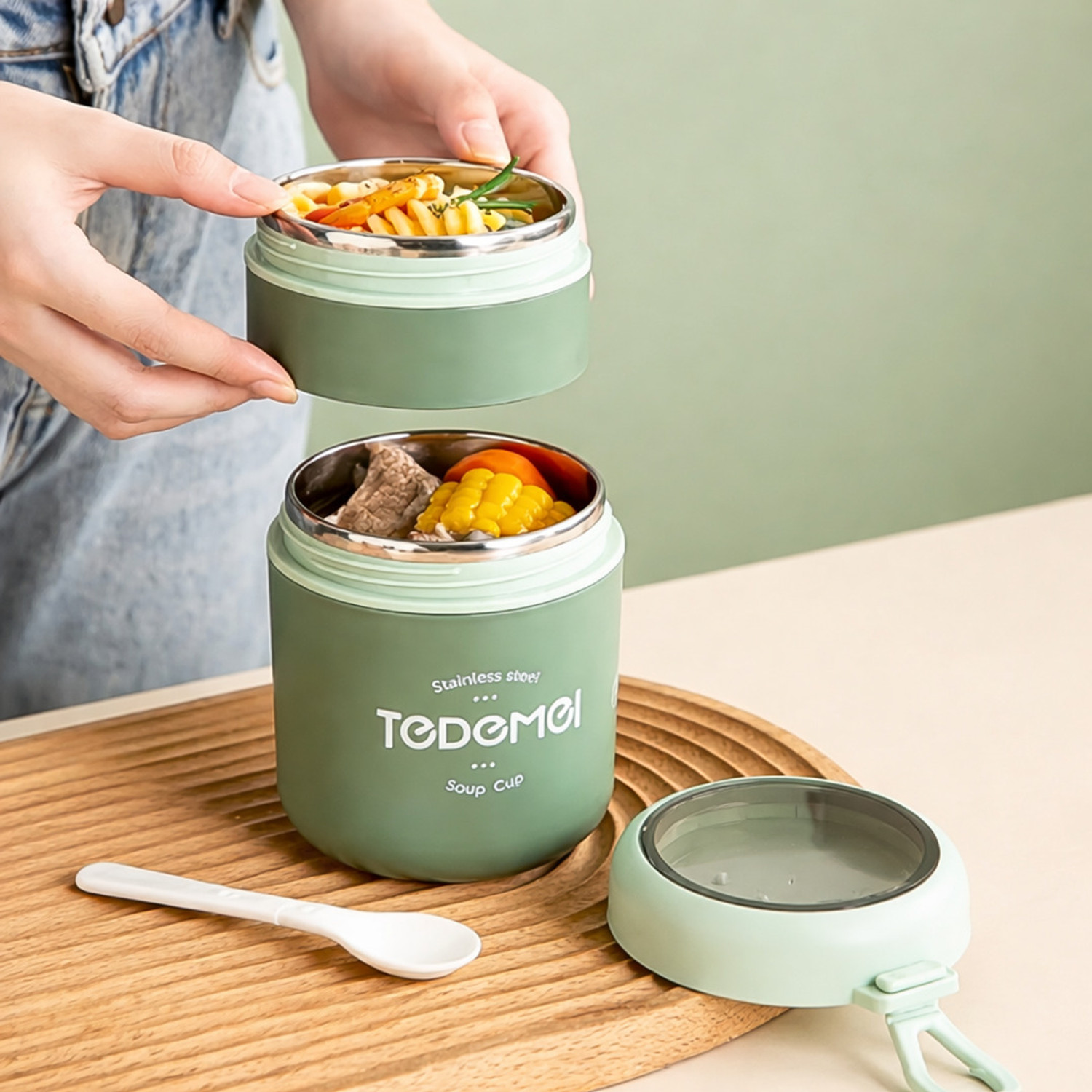 Image of BLLUEX Insulated Leakproof Soup Cup & Thermal Lunch Box with Spoon - for Kids & Adults 1 Containers Stainless Steel, Plastic School Lunch Box