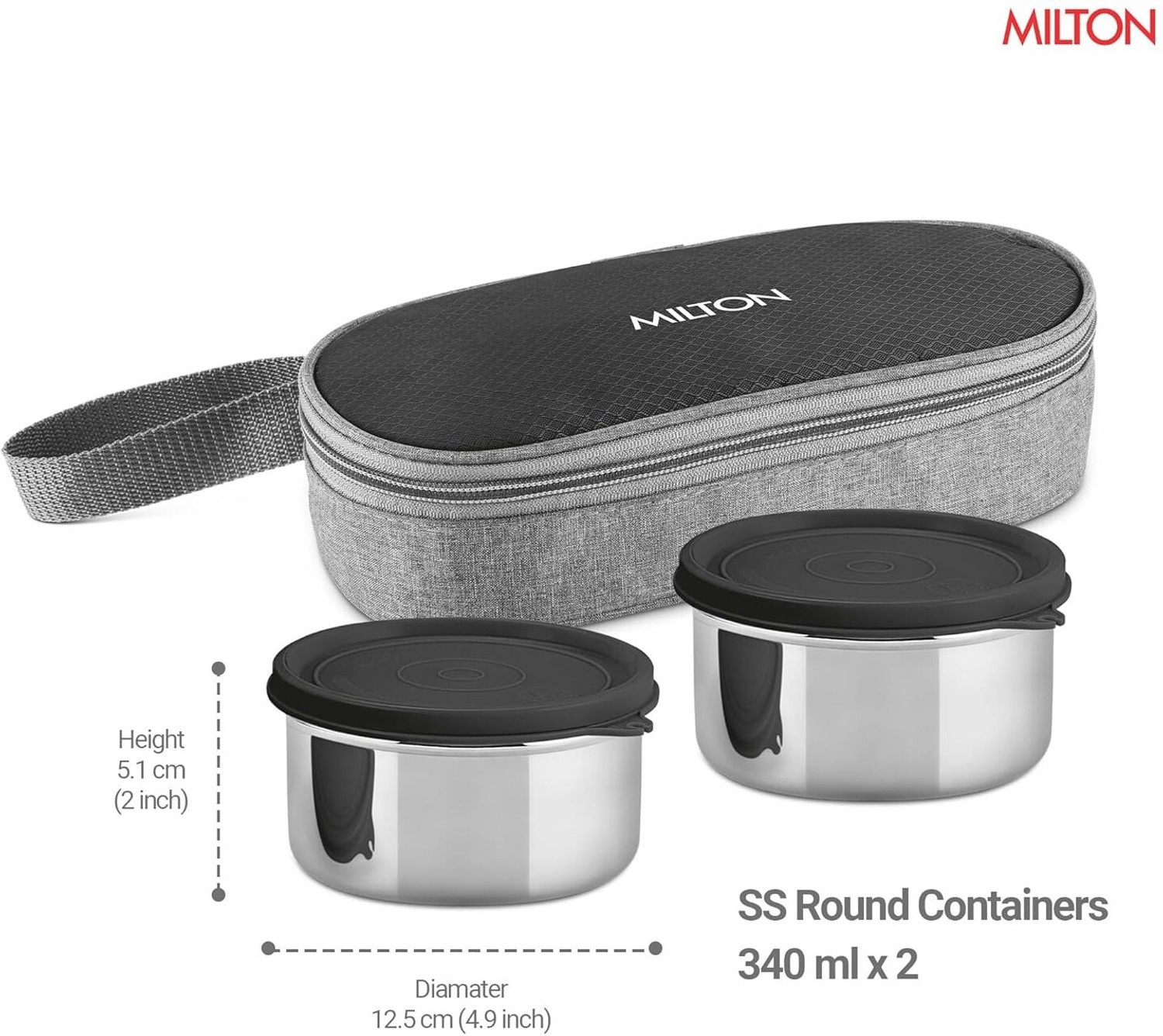 Image of MILTON Plato Pack Small Stainless Steel Lunch Box (2 X 340 ml containers) with Jacket | 2 Containers Stainless Steel Office Lunch Box