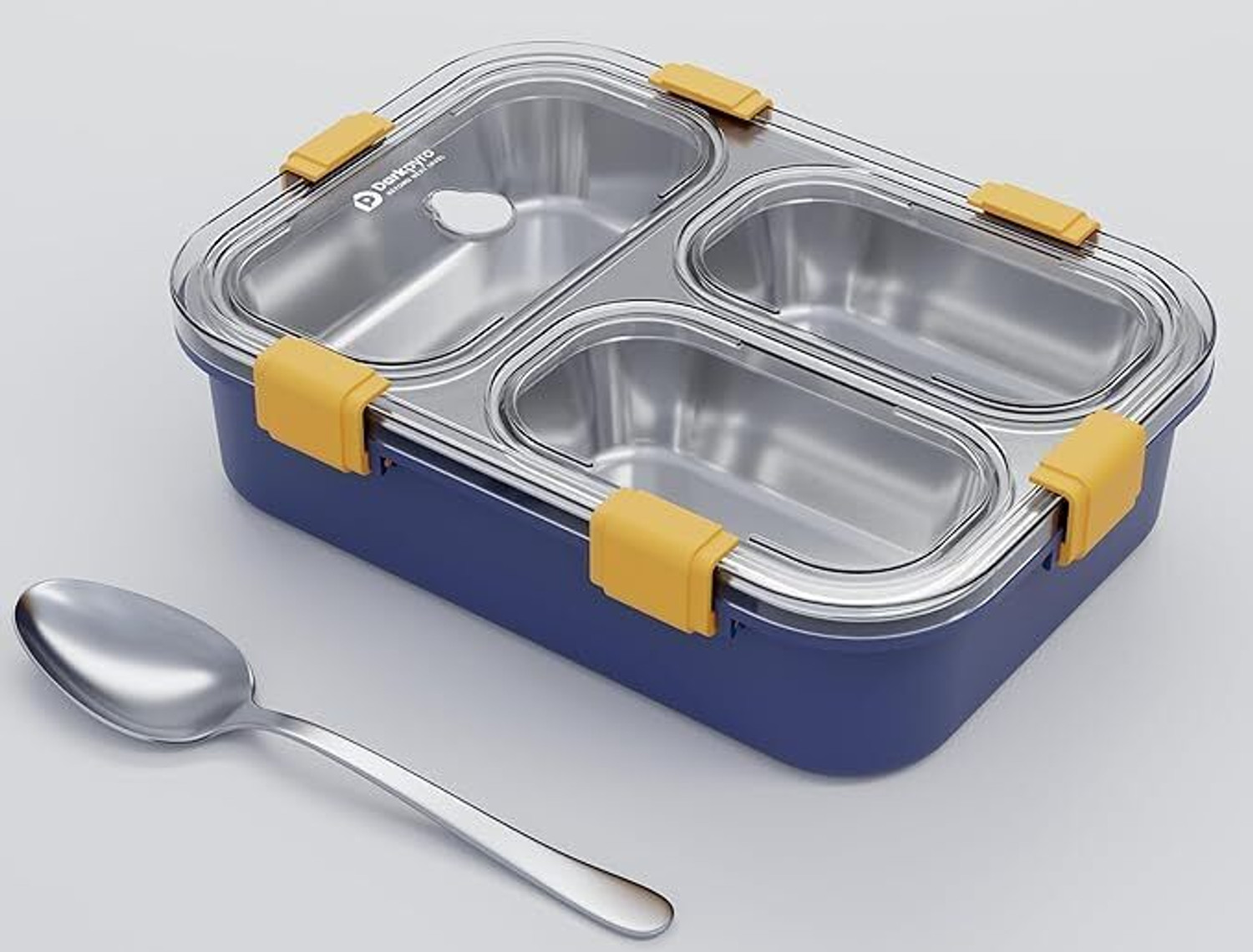 Image of SmartKids Kids Stainless Steel Lunch Box with 3 Compartments Leakproof School Tiffin 3 Containers Stainless Steel School Lunch Box