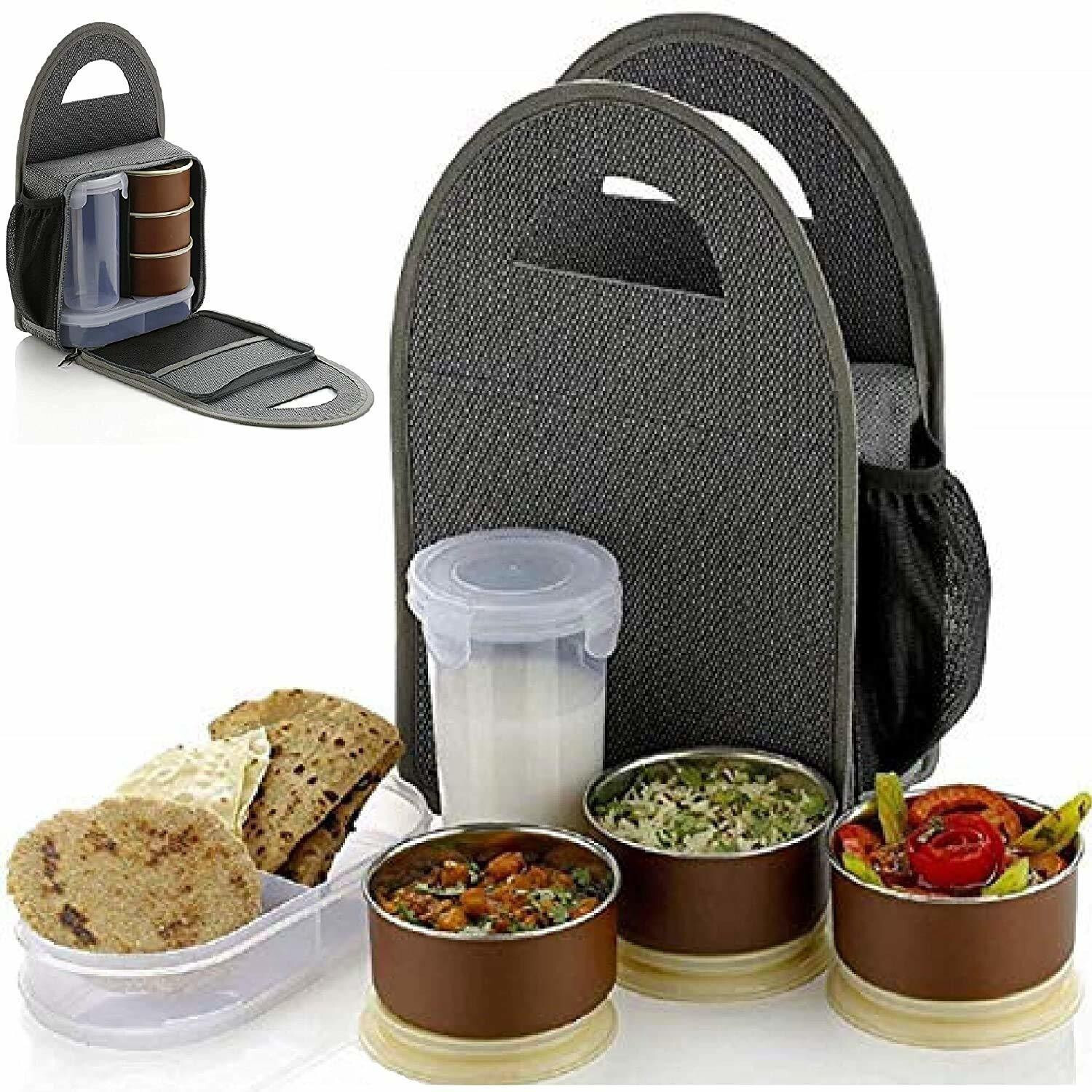 Image of S ENTERPRISE Stainless Steel Lunch Box - Tiffin Box with Bag for Office use, Student, Women, Men, Girls 5 Containers Stainless Steel Office Lunch Box