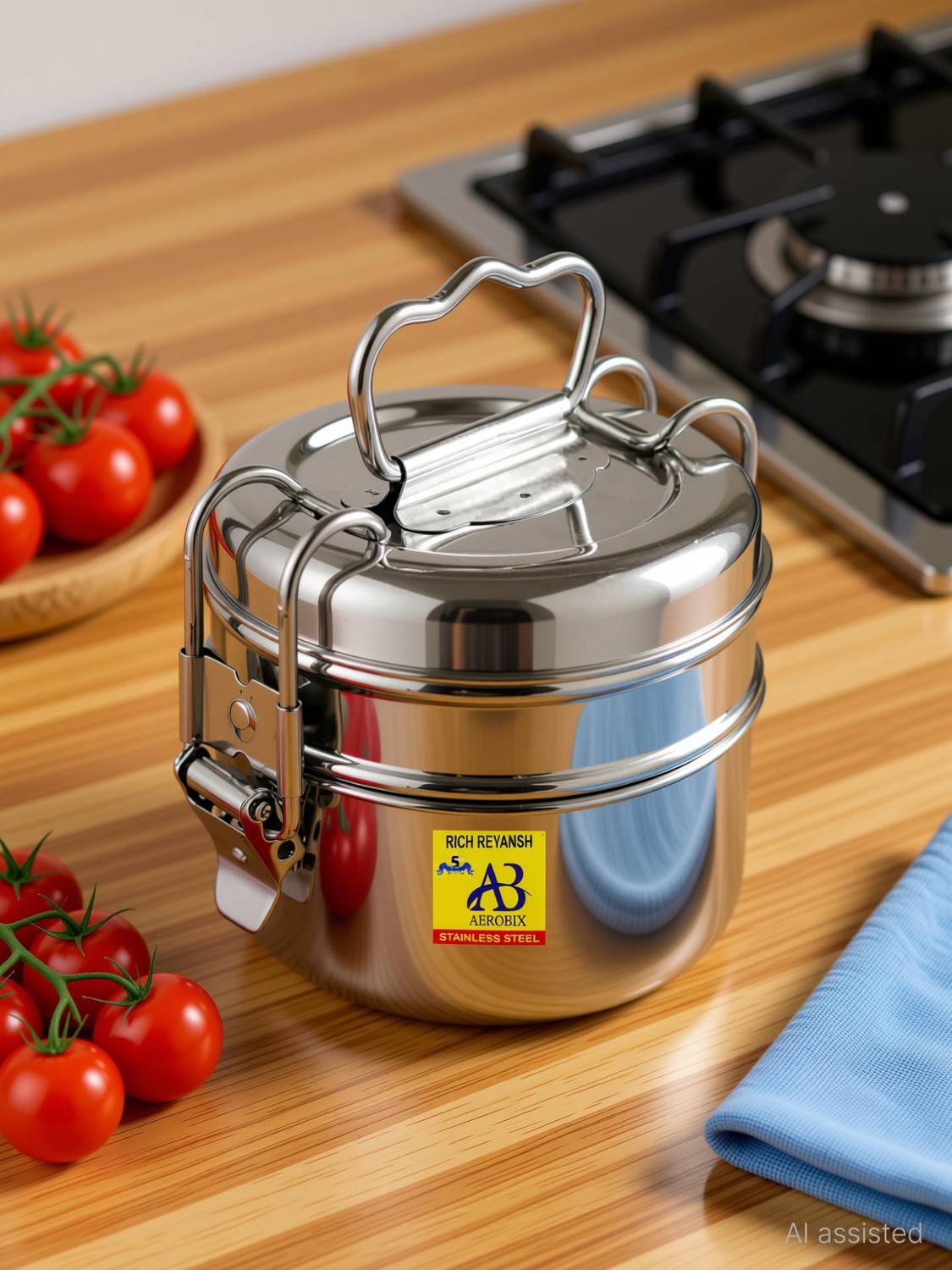 AEROBIX Stainless Steel Clip Carrier Lunch Box 2 Containers Stainless Steel Office Lunch Box