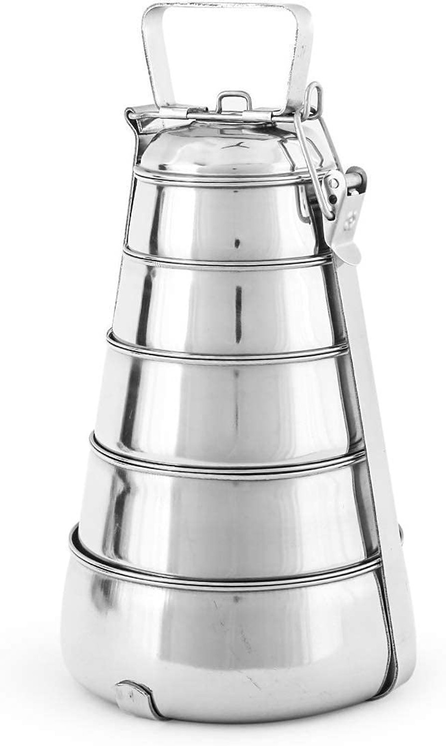 Image of CHEF TURTLES Stainless Steel Pyramid Shape Lunch Box 5 container Food Pack Clip Tiffin 5 Tier 5 Containers Stainless Steel Office Lunch Box