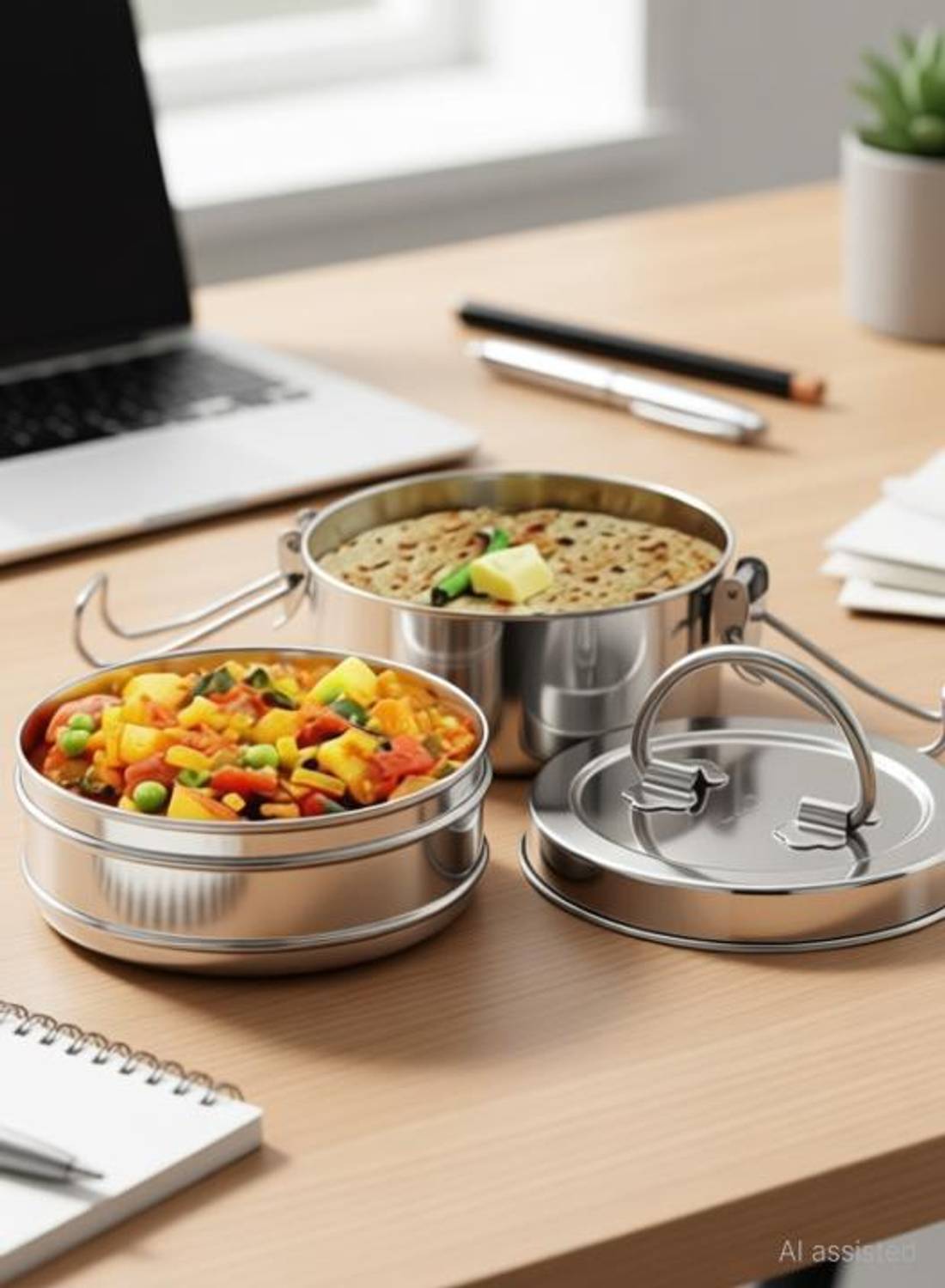 AEROBIX stainless steel food grade 2 container clip carrier lunch box 600ml 2 Containers Stainless Steel Office Lunch Box