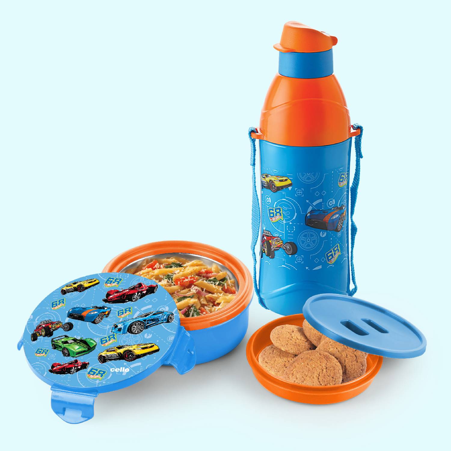 cello Tiffy Hotwheels Gift Set Insulated Lunch Box & Water Bottle, Blue, 2 Containers Stainless Steel, Plastic Office Lunch Box
