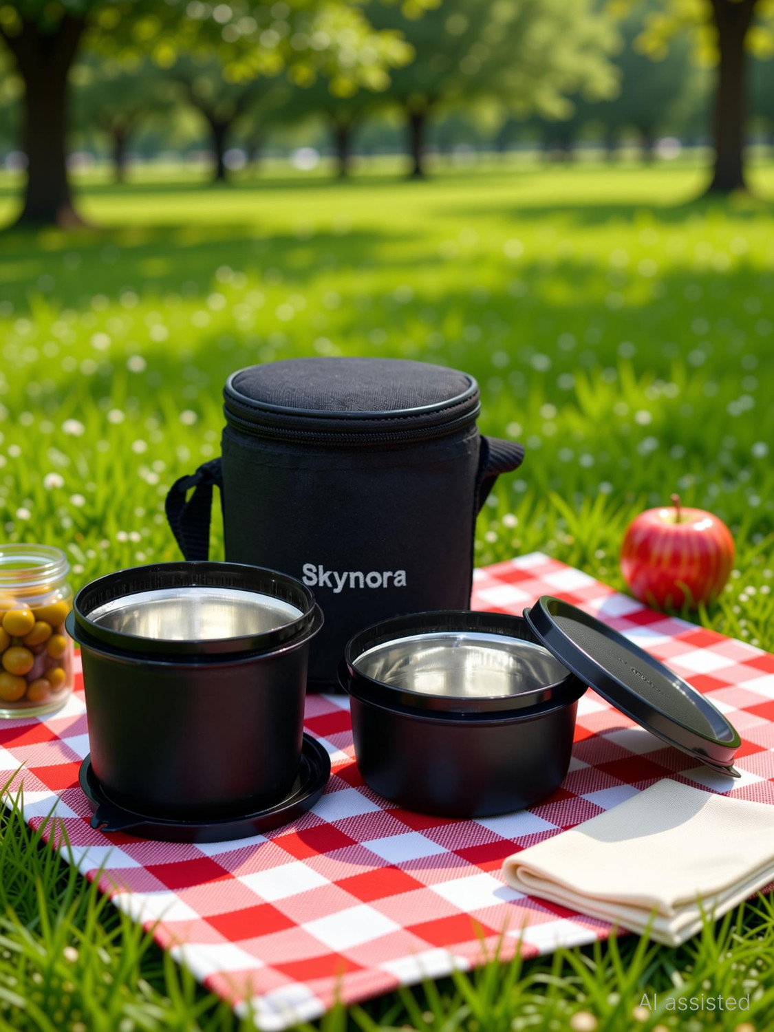 Image of SKYNORA Executive Stainless Steel Lunch Box Set of 2, black (1100-ml) 2 Containers Stainless Steel Office Lunch Box