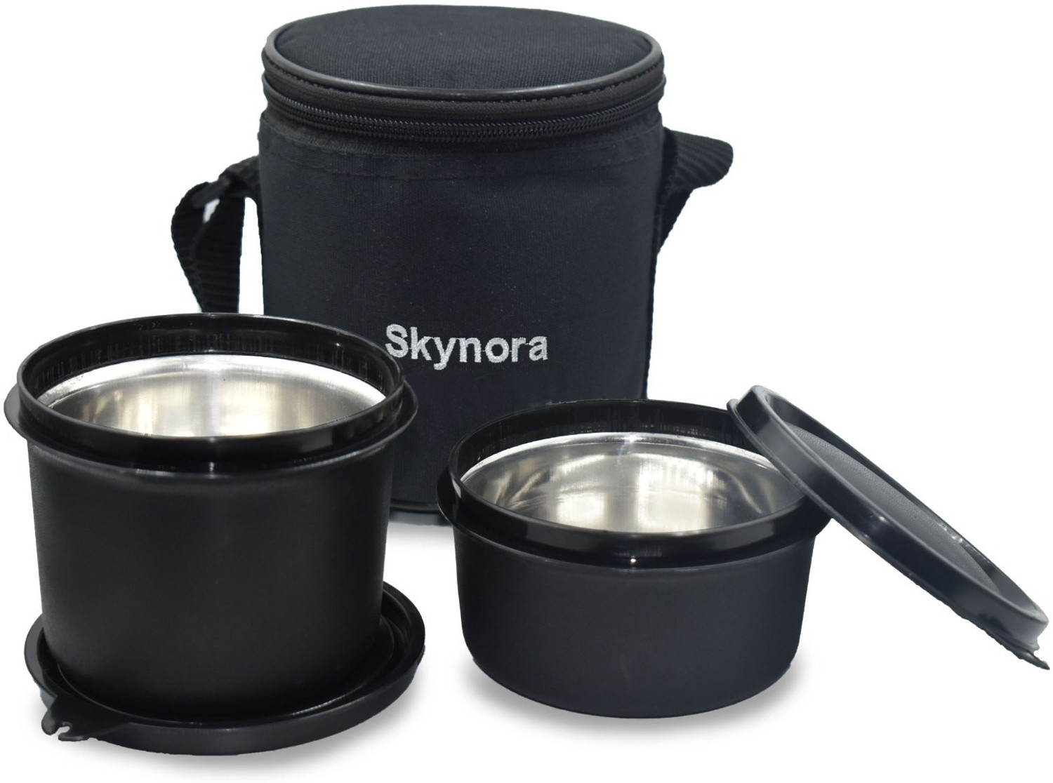 Image of SKYNORA Executive Stainless Steel Lunch Box Set of 2, black (1100-ml) 2 Containers Stainless Steel Office Lunch Box