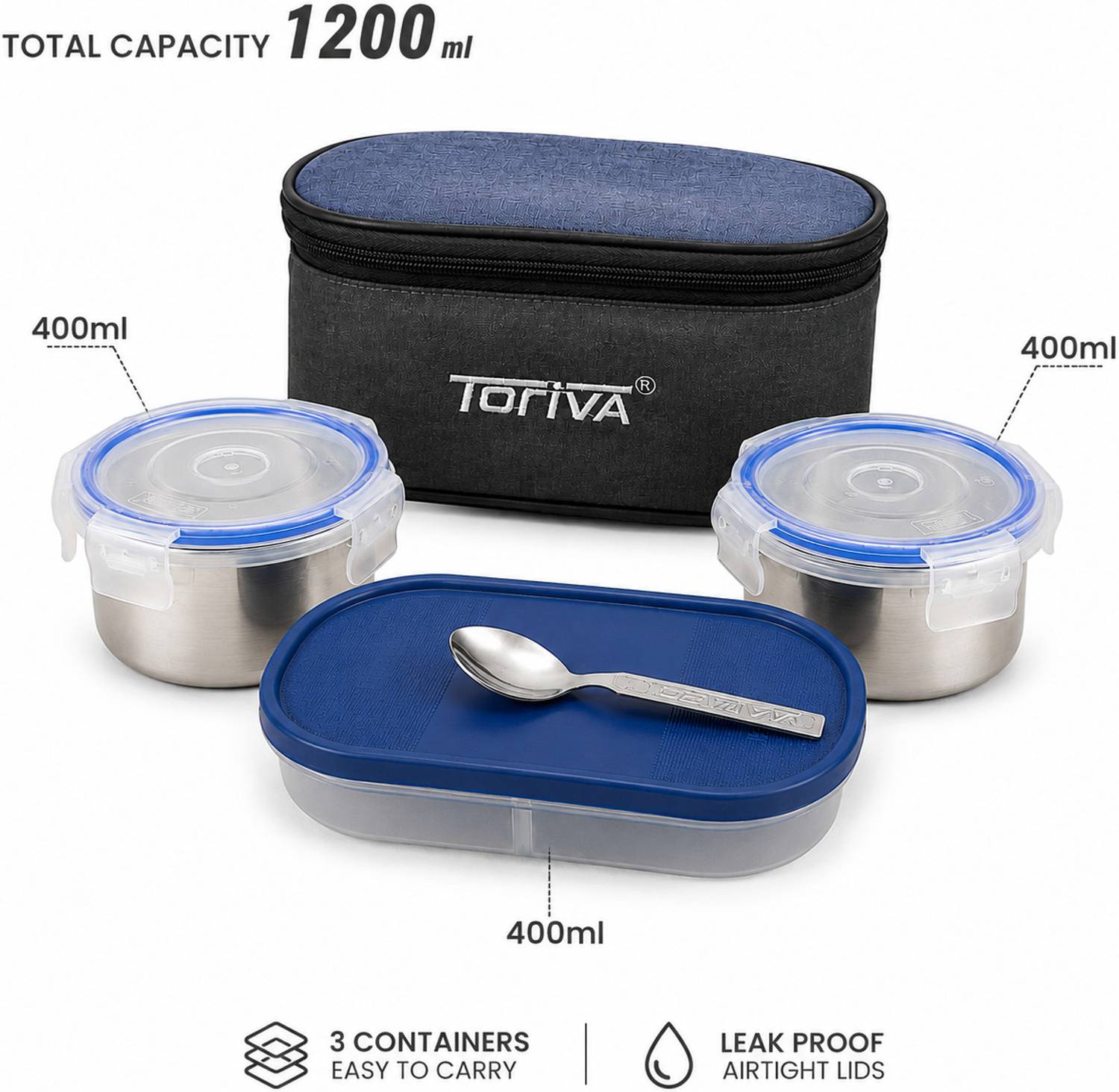 TORIVA EZY MEAL DURO 2 Containers + 1 Roti Box Pack of 2 - Image 5