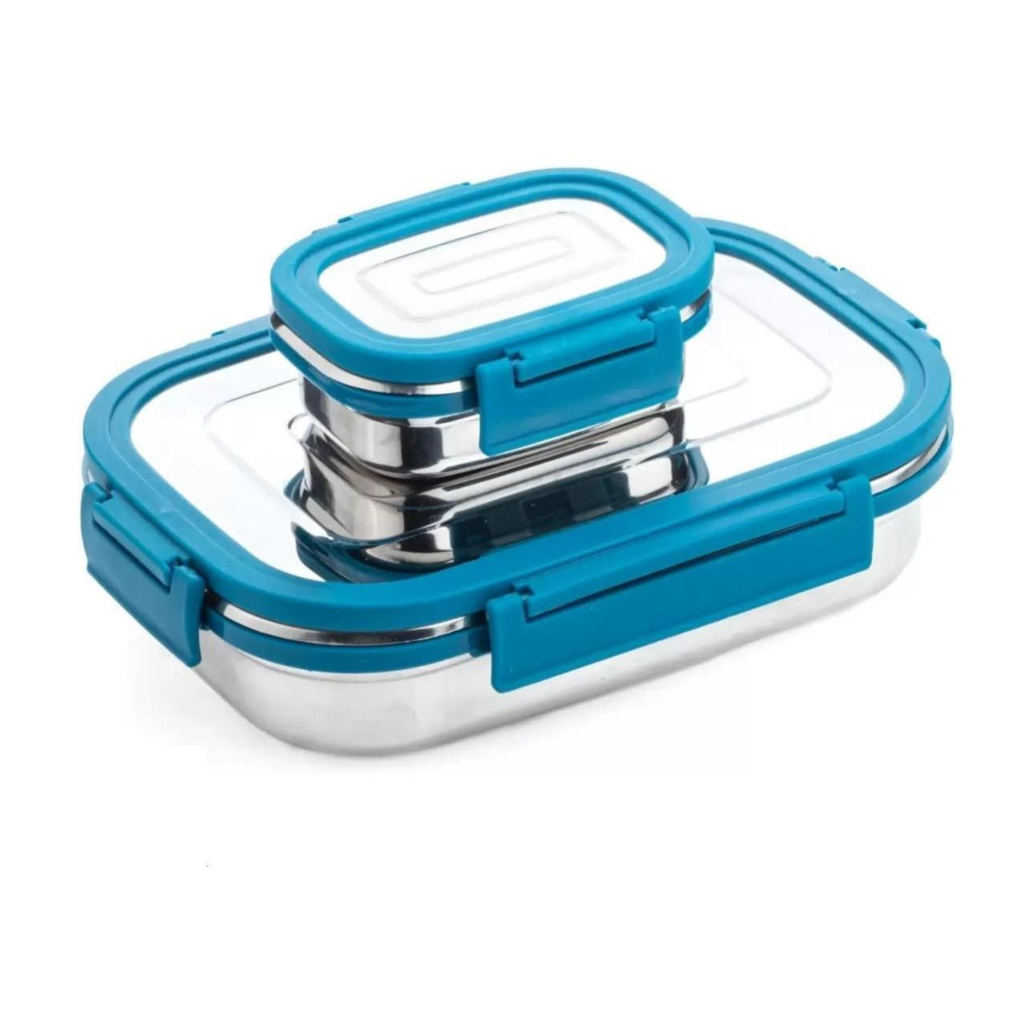 Image of BLLUEX Craze Stainless Steel Tiffin Lunch Box Container /Dabba with 4 Side Clip Lock Lid 2 Containers Stainless Steel School Lunch Box