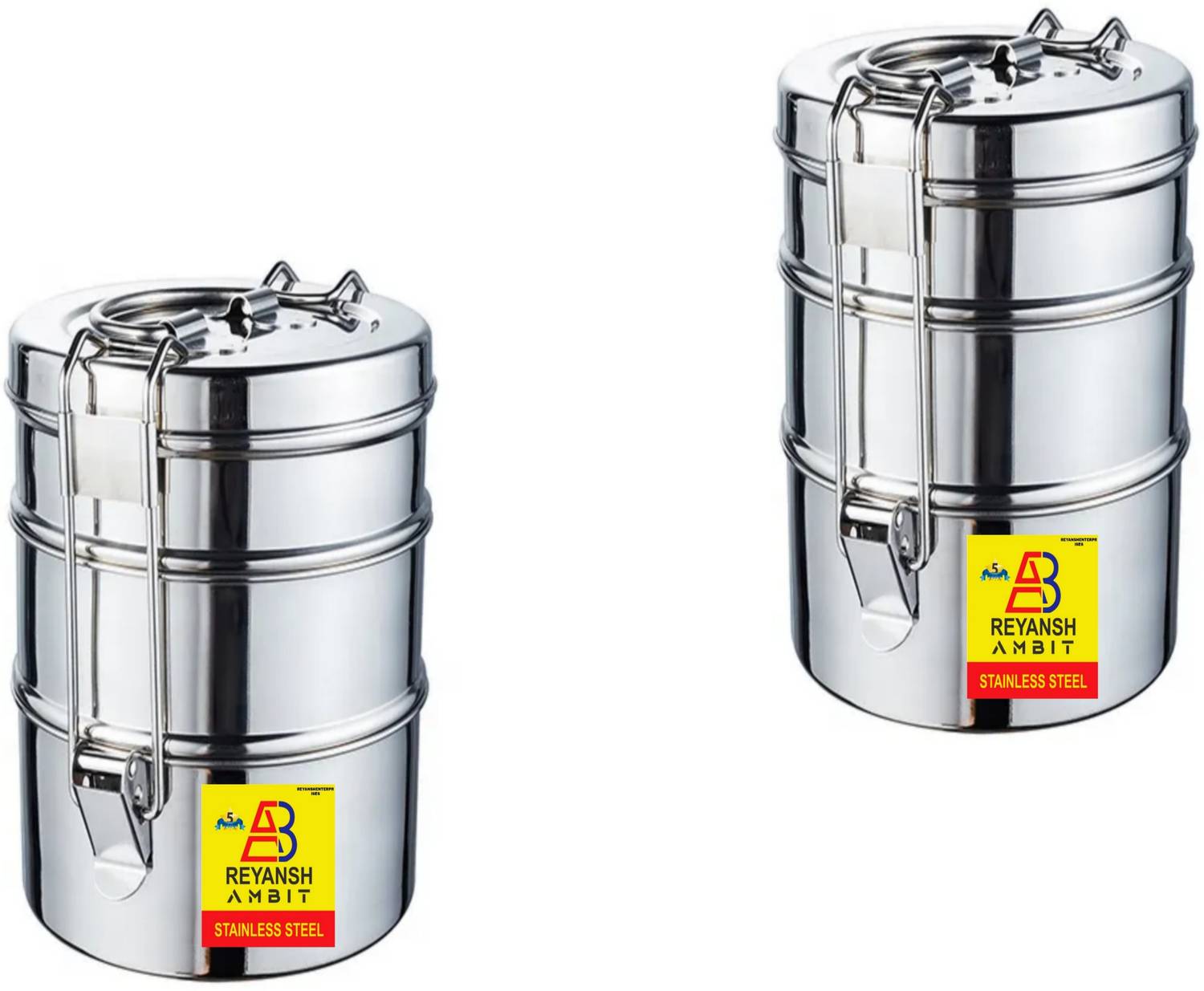 Ambit Stainless steel 3 container lunch box with combo pack (1800ml)) 6 Containers Stainless Steel Office Lunch Box