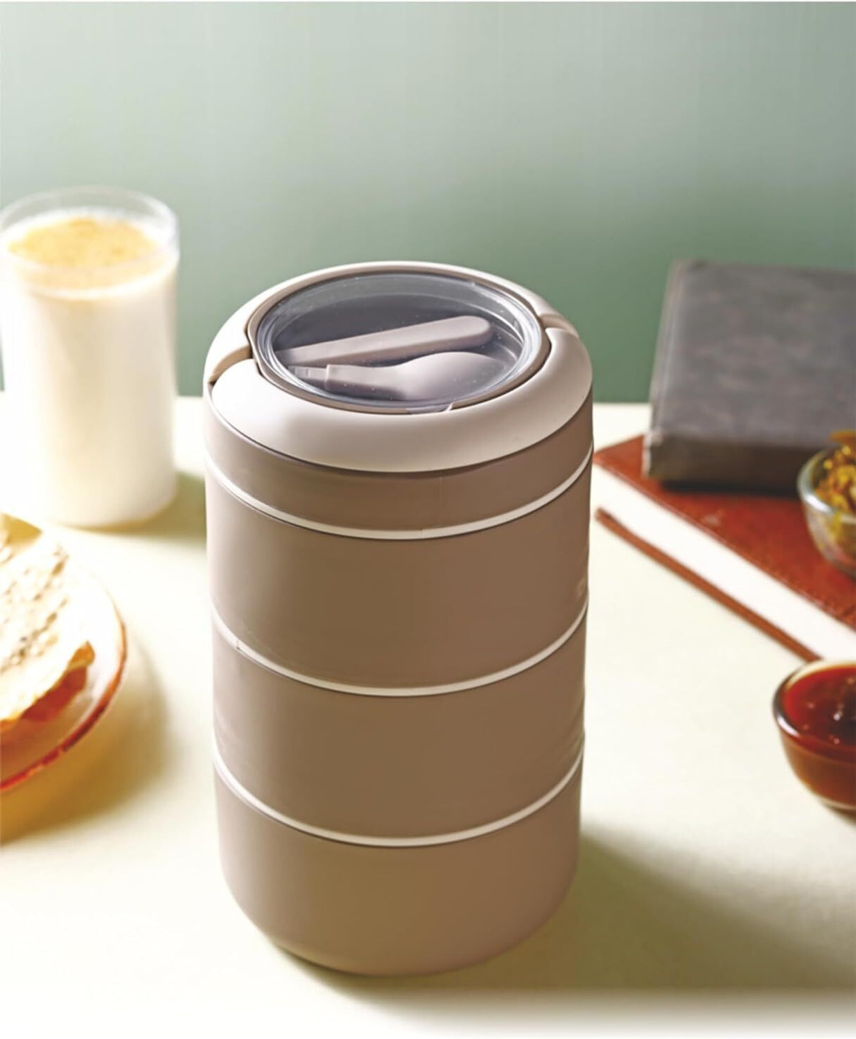 Image of Ganesh Smart Stack 3 Layer Protable Lunch Box 3 Containers Stainless Steel, Plastic Office Lunch Box