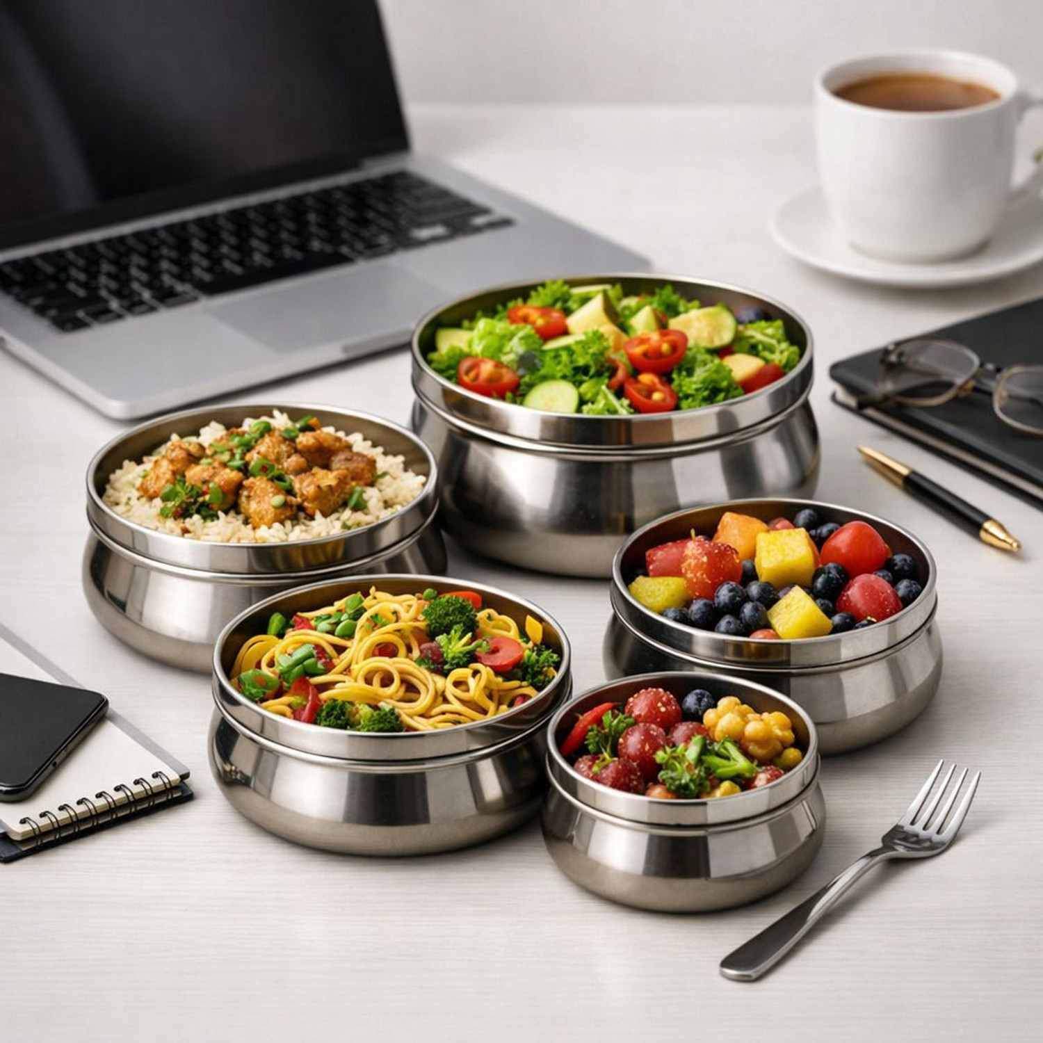 Image of RSP Culture Premium Stainless Steel Food Storage Box Set for Kitchen 4 Containers Stainless Steel Office Lunch Box