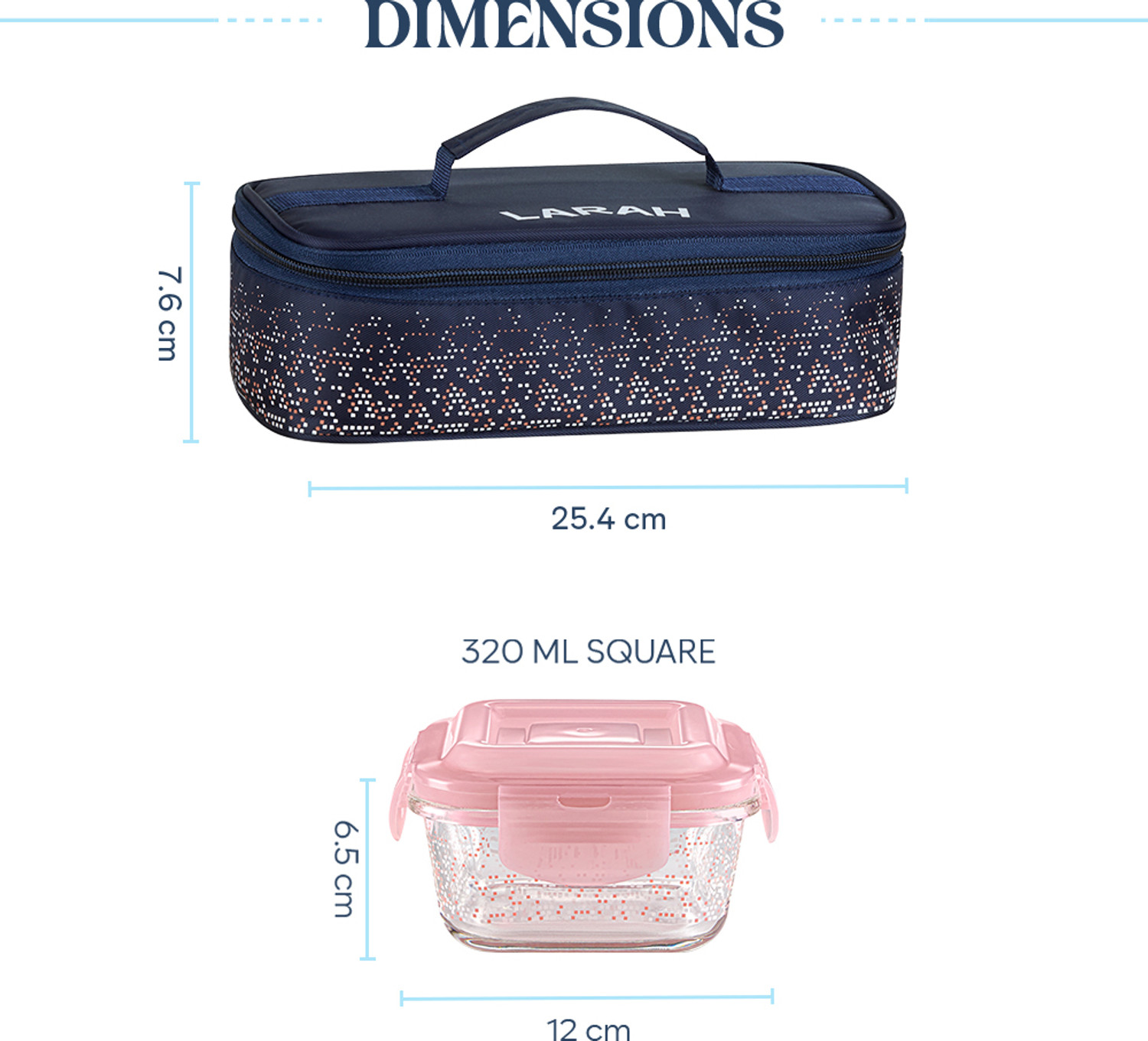 Image of Larah by Borosil Speckle Pink Borosilicate Glass Tiffin, (320ml x 2) Horizontal, Square 2 Containers Glass Office Lunch Box