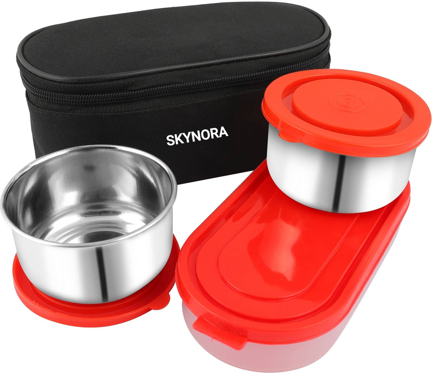 SKYNORA Executive 3 Containers Red Lunch Box Stainless Steel Tiffin Box Plastic tray 3 Containers Stainless Steel School Lunch Box — Lunch Boxes & Tiffins