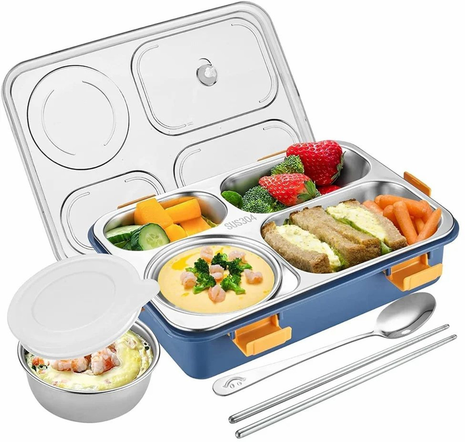 Image of Four Fours Era Lunch Box Kids Stainless Steel Lunch Box with 4 Compartment 4 Containers Stainless Steel School Lunch Box (1500 ml)