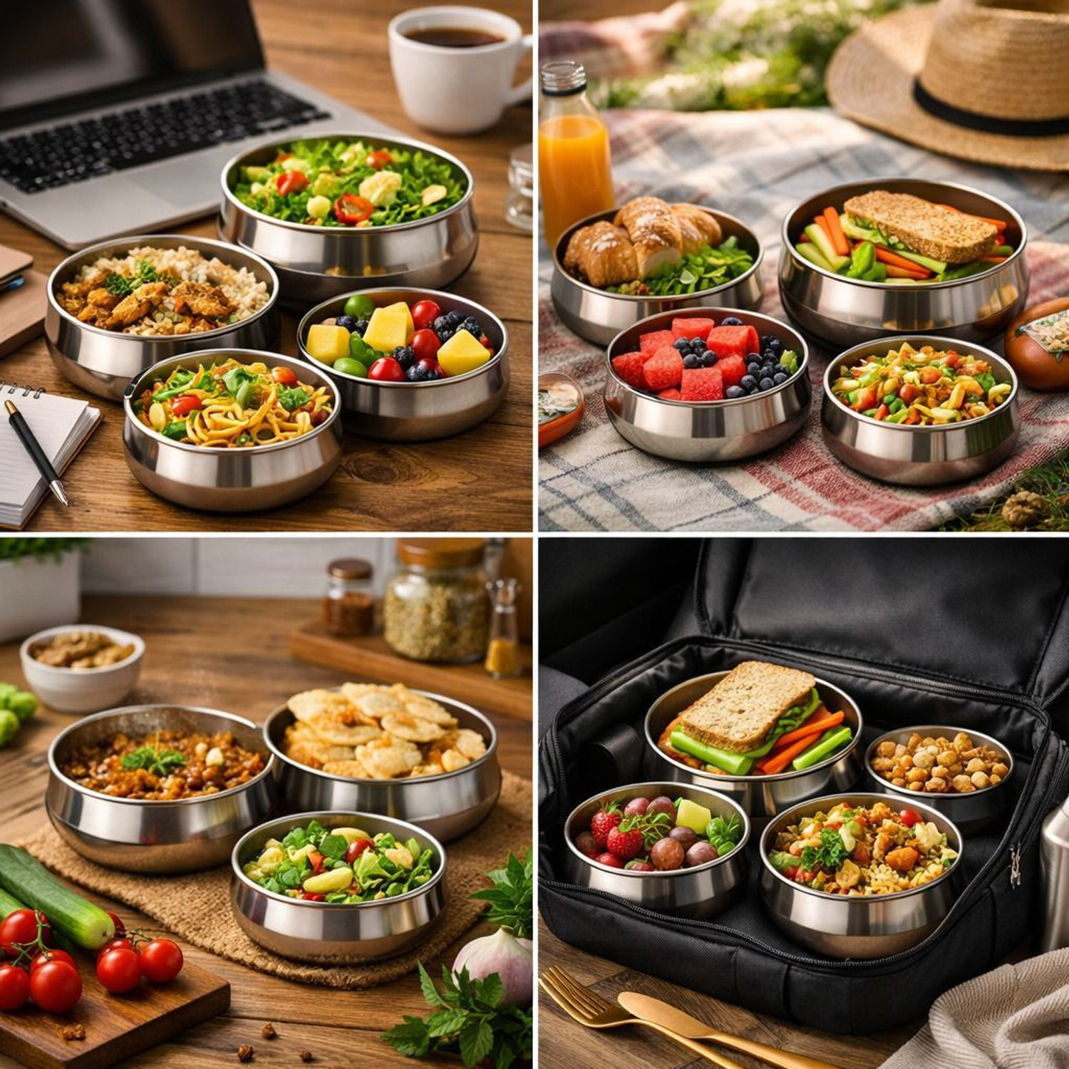Image of RSP Culture Premium Stainless Steel Food Storage Box Set for Kitchen 4 Containers Stainless Steel Office Lunch Box