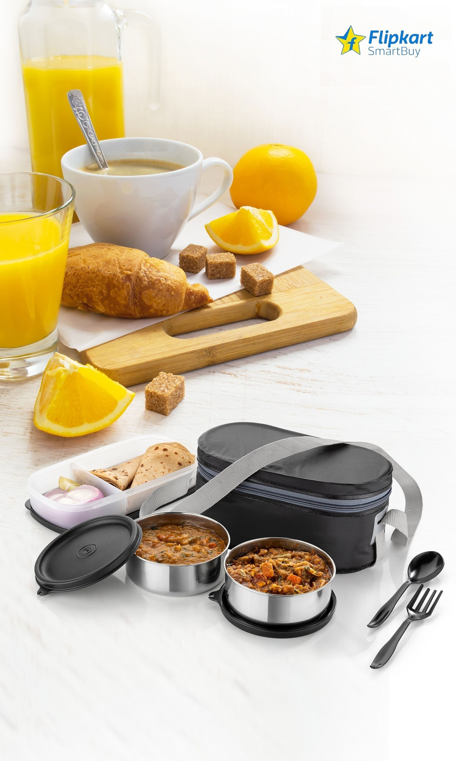 Image of Flipkart SmartBuy LUNCHBOX WITH 2 STEEL CONTAINER 3 Containers Stainless Steel Office Lunch Box
