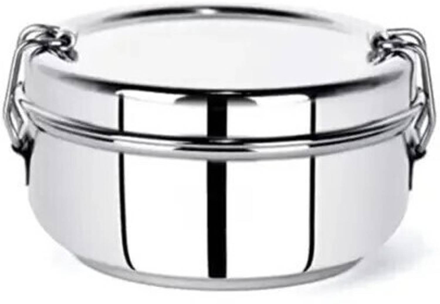 Bola ROUND SIZE STAINLESS STEEL LUNCHBOX WITH SEPERATE PARTITION PLATE & LOCKING CLIP 2 Containers Stainless Steel College Lunch Box