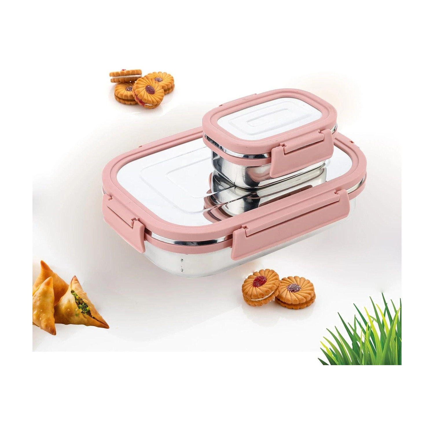 Image of BLLUEX Stainless Steel Leak Proof, Airtight Lunch Box /Tiffin Box for Office, School 2 Containers Stainless Steel, Plastic School Lunch Box
