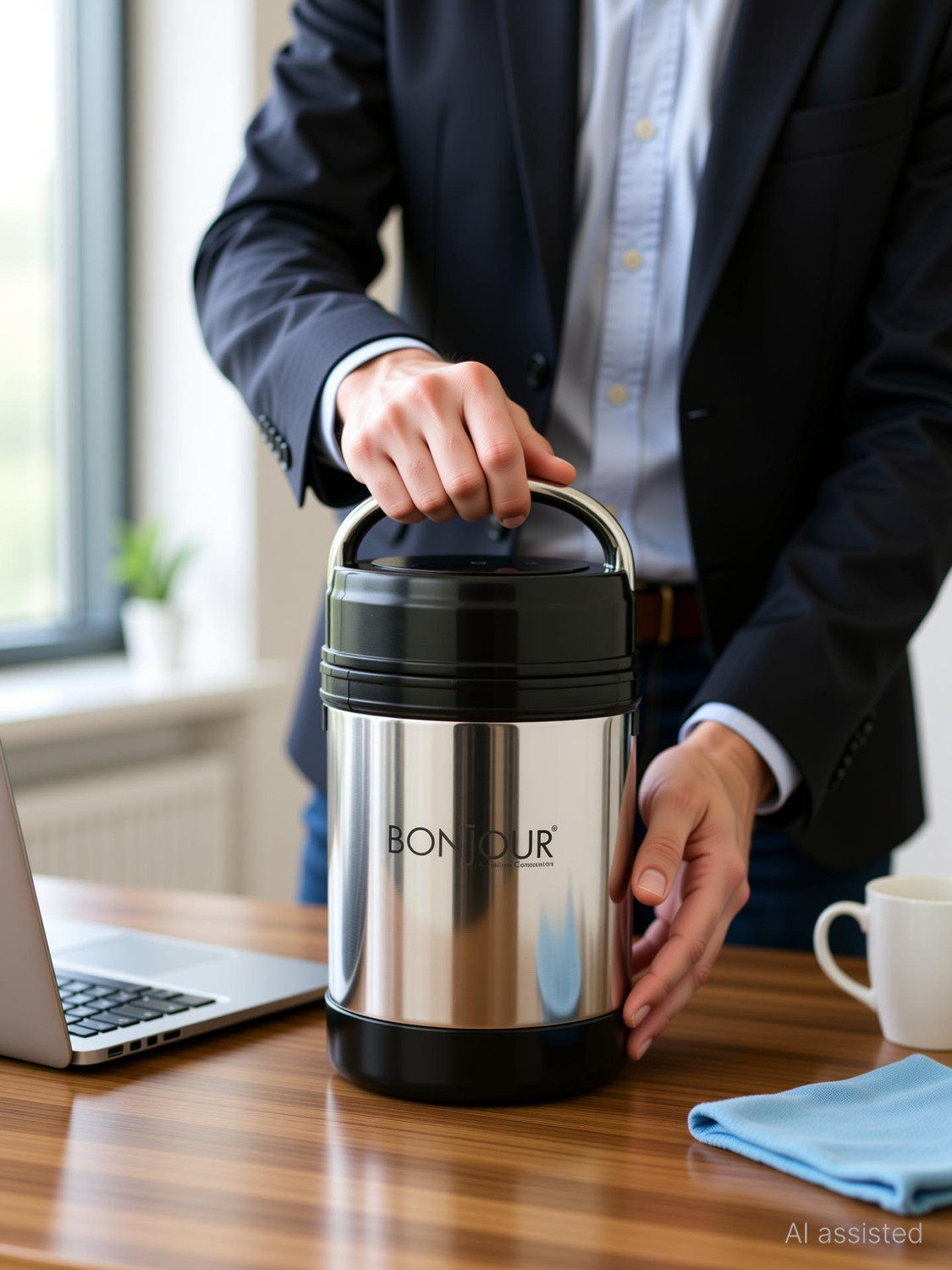 Image of BONJOUR Eiffel Senior 3 | PUF Insulated Steel Tiffin | Easy to Carry | Office & Travel 3 Containers Stainless Steel Office Lunch Box