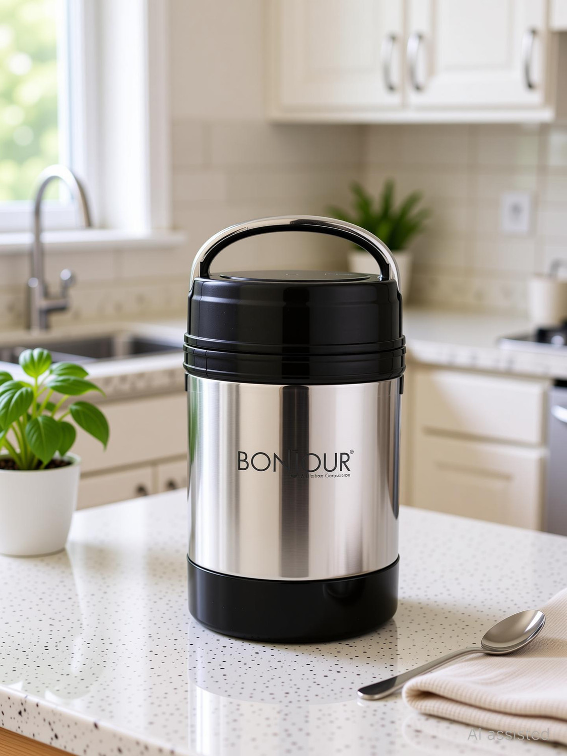 Image of BONJOUR Eiffel Senior 3 | PUF Insulated Steel Tiffin | Easy to Carry | Office & Travel 3 Containers Stainless Steel Office Lunch Box