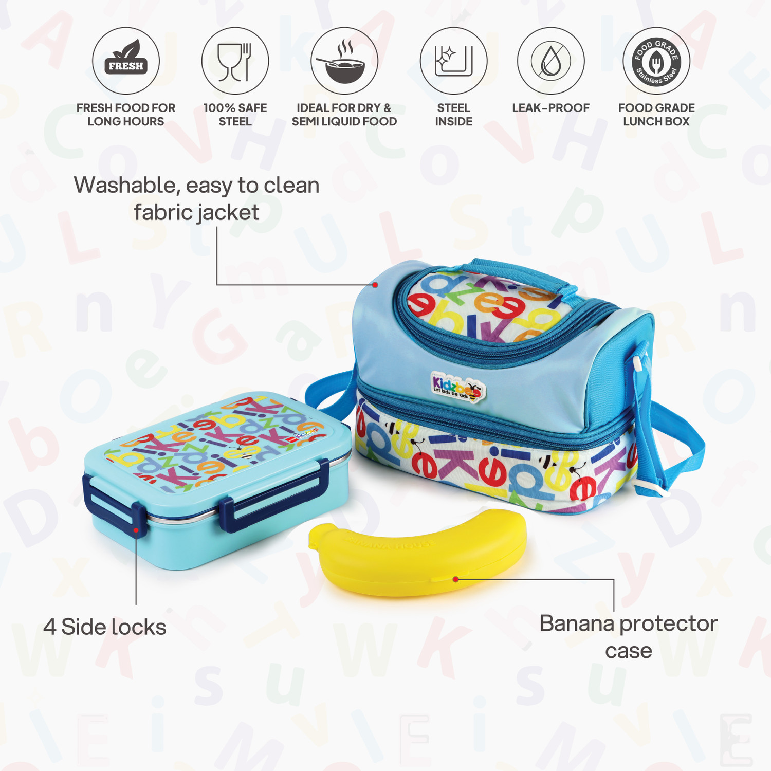 Image of cello Kidzbee Mini Meal Stainless Steel Leak Proof Tiffin Box Set with Jacket For Kids 1 Containers Stainless Steel, Plastic School Lunch Box