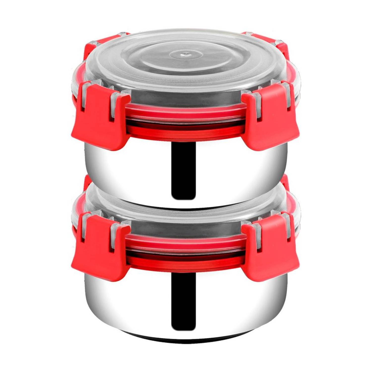BOWLMAN Lock n Lock Red 2 Containers Stainless Steel School Lunch Box