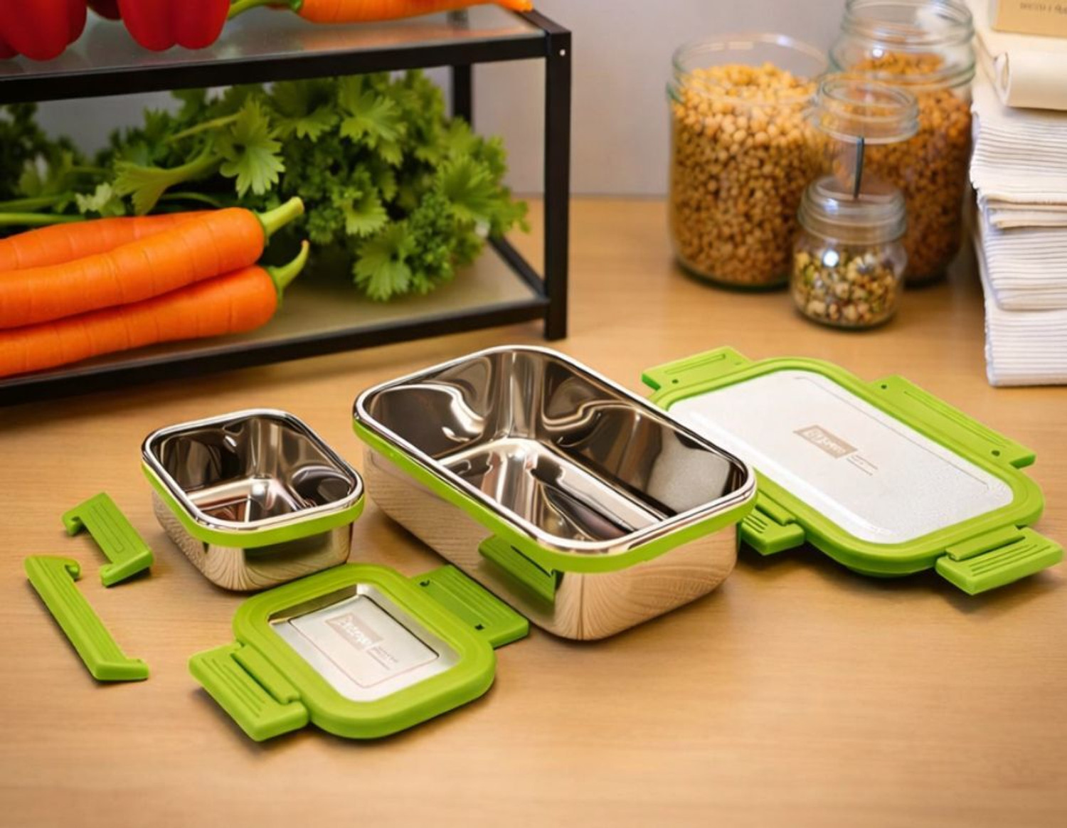 Image of Culinary Crafts SS Airtight LUNCH BOX+1(SPOON) /Tiffin Box for Office, School 2 Containers Stainless Steel School Lunch Box