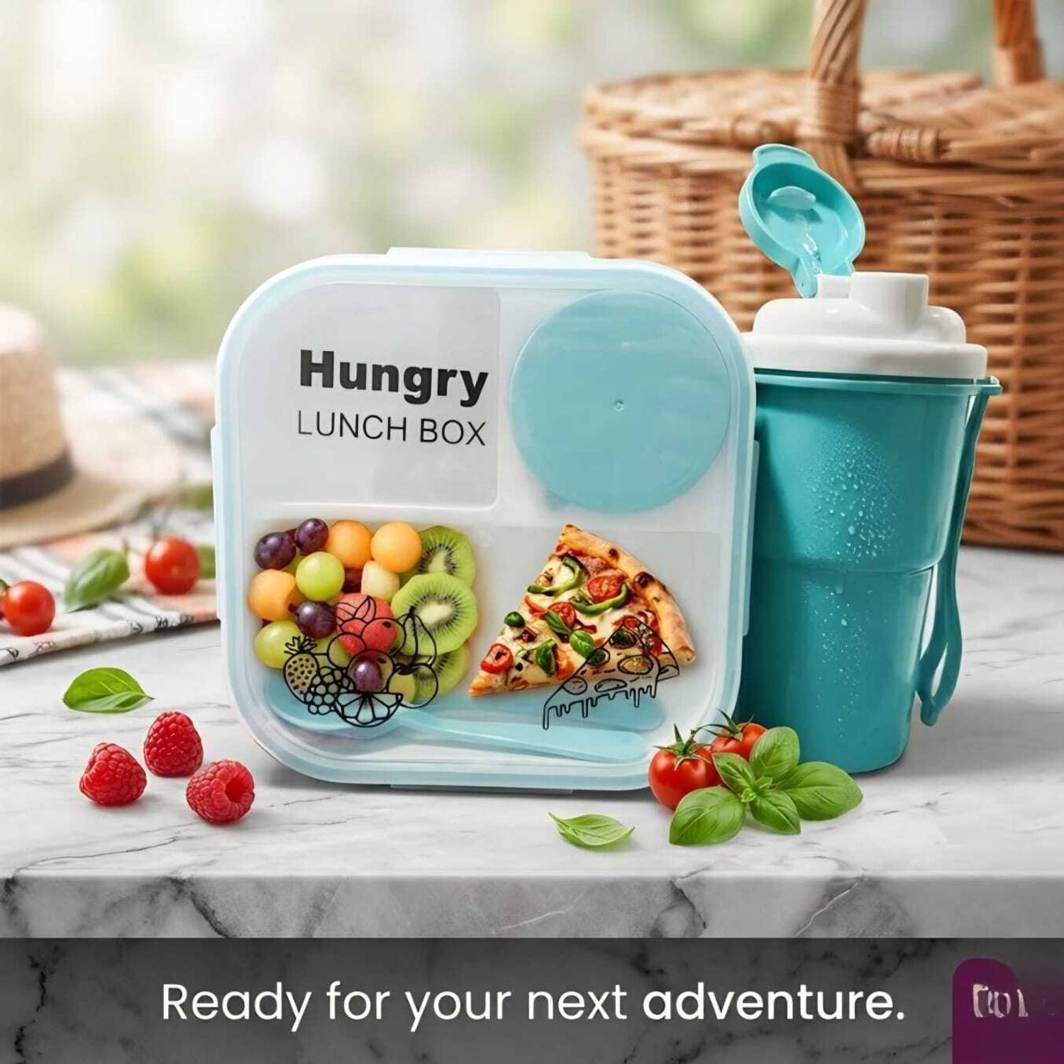 Orean Hungry Lunch Box with Water Bottle & Spoon (900 ml) 3 Containers Plastic School Lunch Box — Lunch Boxes & Tiffins