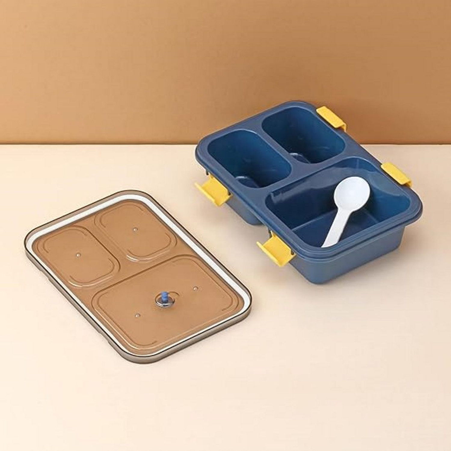 Image of KINZA 3 Compartment Premium Quality Plastic Leakproof Lunch Box 3 Containers Plastic School Lunch Box