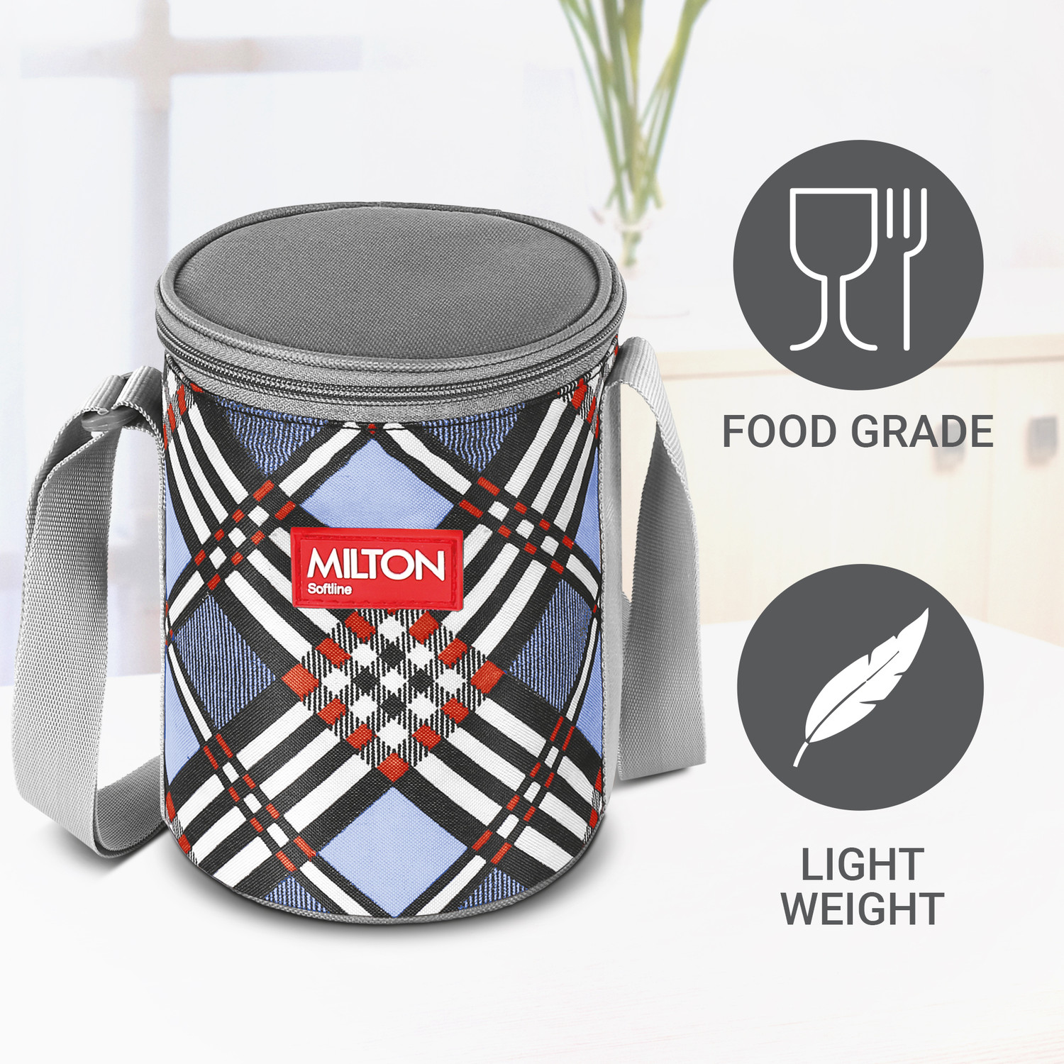 Image of MILTON Steel Treat 3 Stainless Steel Tiffin, 3 Containers, 280 Each with Jacket, Blue 3 Containers Stainless Steel Office Lunch Box