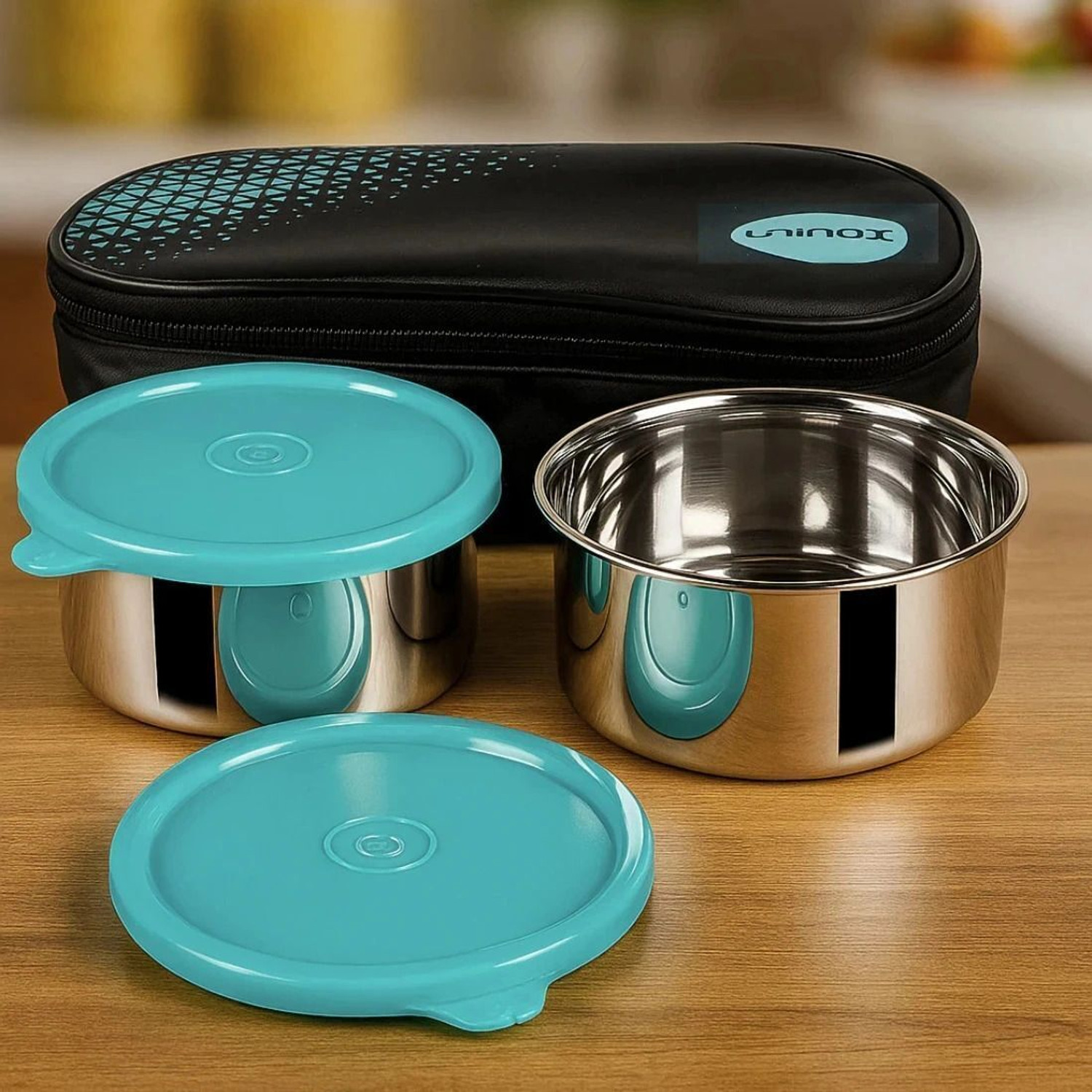 Image of UNINOX Stainless Steel Tiffin Set of 2 Container 325 ml each Lunch Box 2 Containers Stainless Steel School Lunch Box