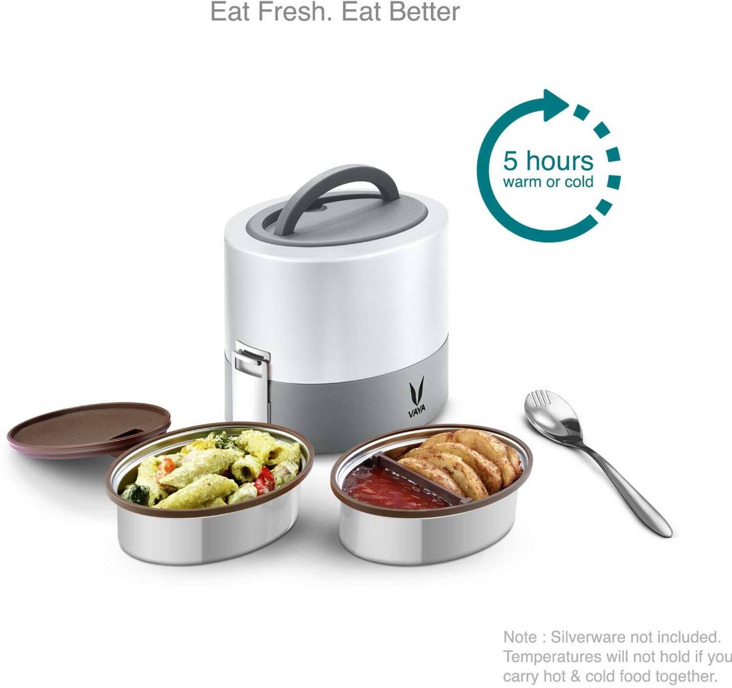 Vaya TYFFYN 600ml White 2 Containers Stainless Steel Lunch Box - Image 4