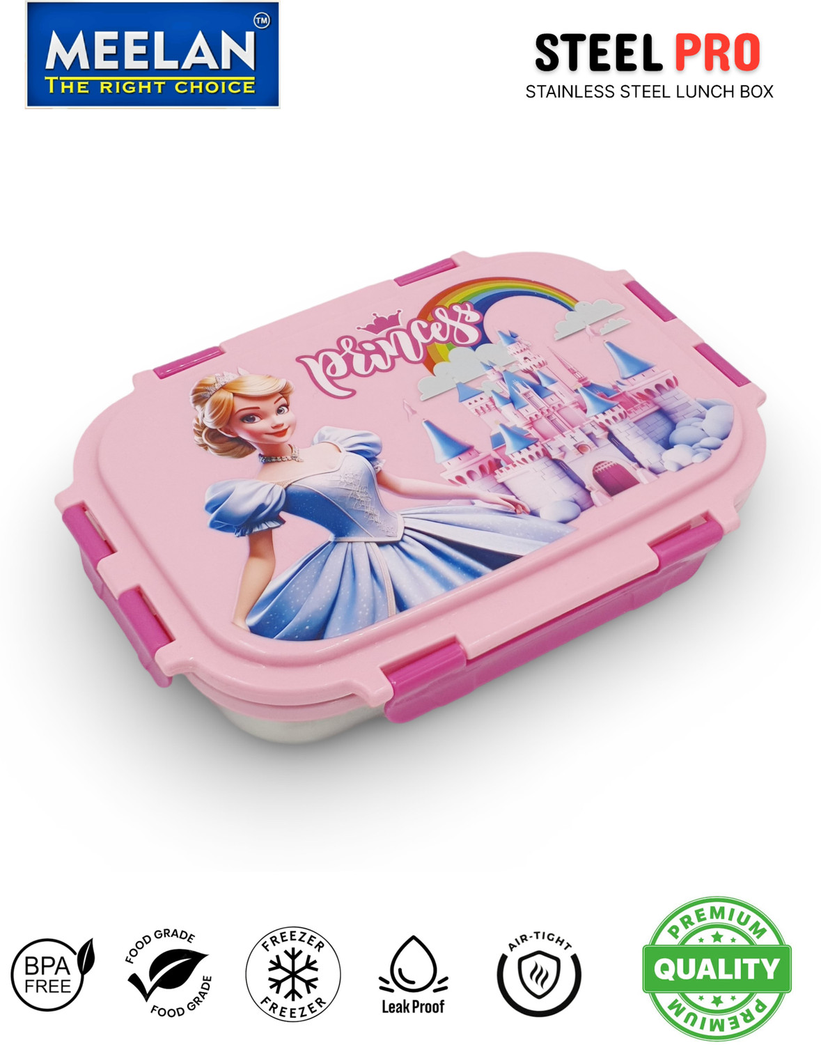 Image of meelan lunch box / tiffin box / tiffin for kids / lunch box steel / tiffin box for girls 2 Containers Stainless Steel, Polypropylene School Lunch Box