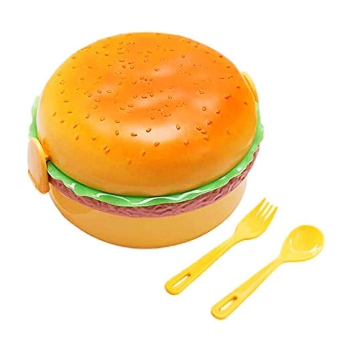 Image of PERIZONE Plastic Burger Shaped Lunch Box for Kids - School Tiffin Box with Spoon 2 Containers Plastic School Lunch Box
