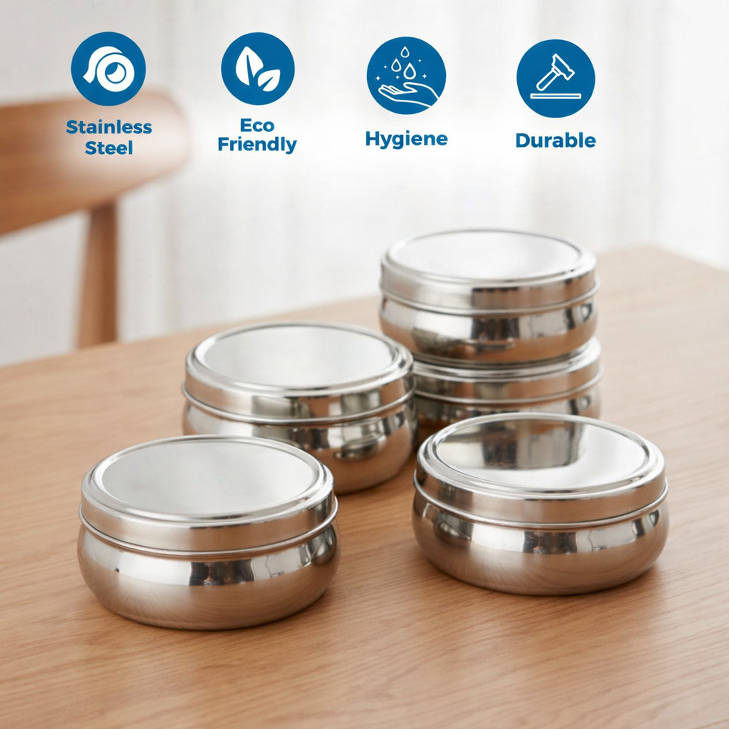 Image of RSP Culture Stainless Steel Food Storage Containers Set of 4 | 250,450, 600, and 900 ml 4 Containers Stainless Steel Office Lunch Box