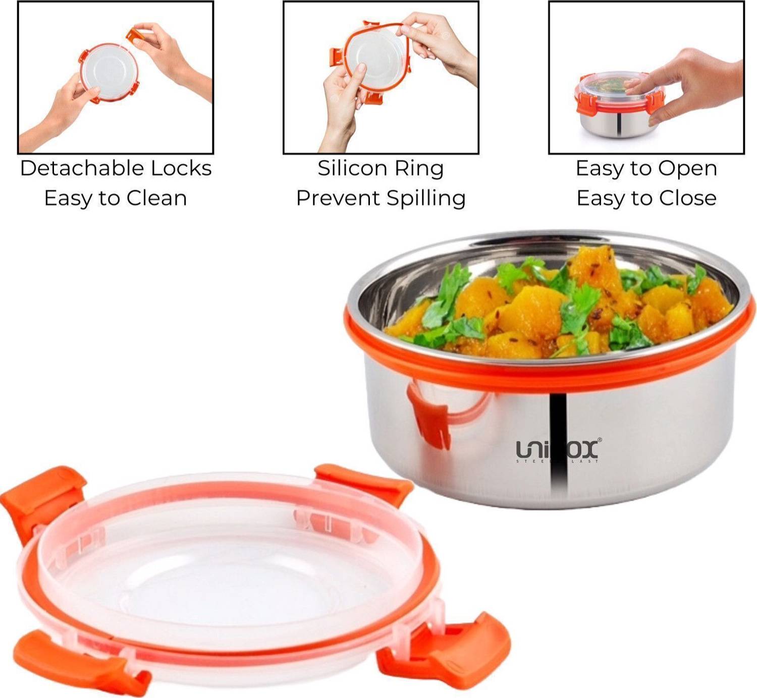 UNINOX Stainless Steel 425ml Orange Lunch Box - Image 4