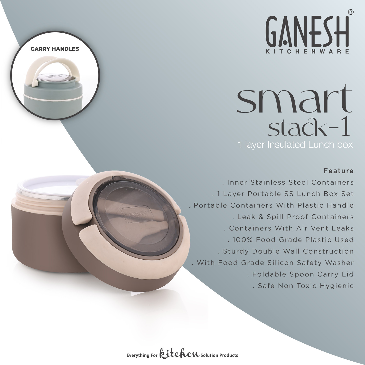Image of Ganesh Cresta Food Insulated Airtight Leak-Proof Lunch Box for Office, School 1 Containers Stainless Steel, Plastic Office Lunch Box