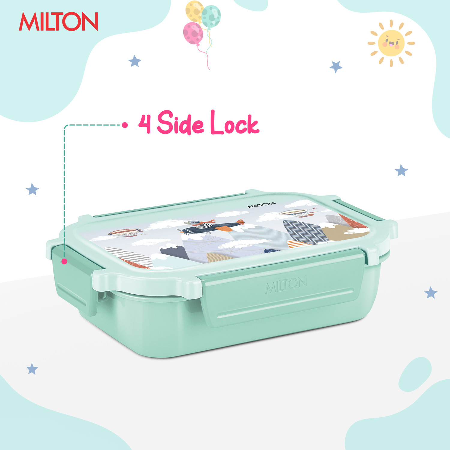 Image of MILTON Sherry Steel Tiffin Lunch with inner Steel Container, Spoon & Fork Mint Green 2 Containers Plastic School Lunch Box (520 ml)
