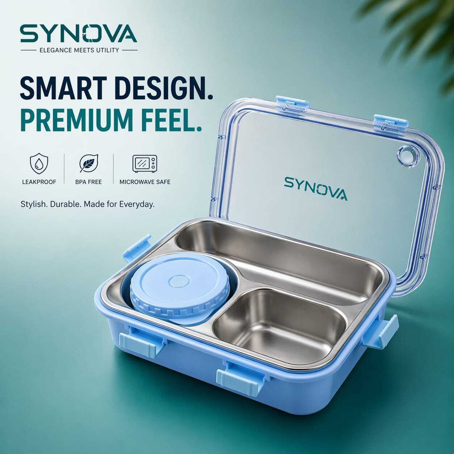 Image of SYNOVA 001 3 Containers Stainless Steel School Lunch Box