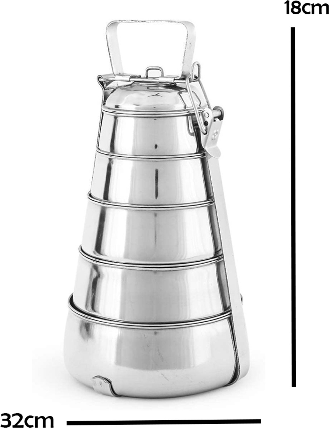 Image of CHEF TURTLES Stainless Steel Pyramid Shape Lunch Box 5 container Food Pack Clip Tiffin 5 Tier 5 Containers Stainless Steel Office Lunch Box