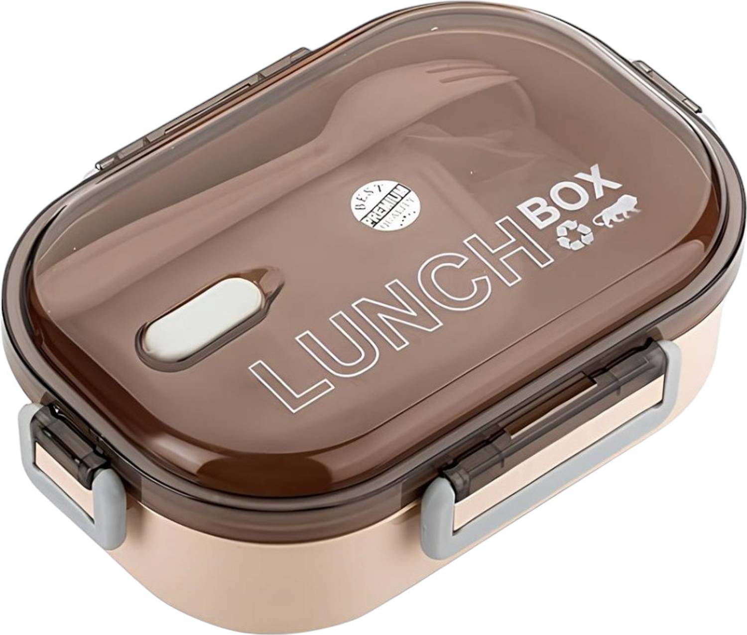 ARCYU Rectangle Classy 2 Section Lock With Spoon & Fork Lunch Box For School & Office 2 Containers Plastic School Lunch Box