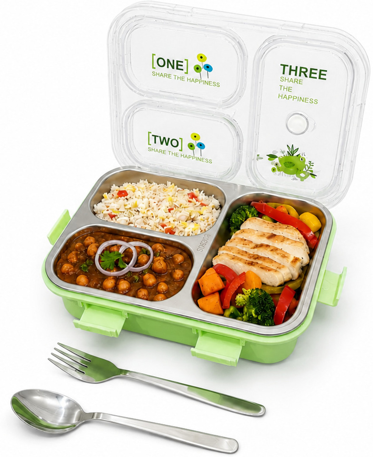 Image of J K INTERNATIONAL Students Sealed Leakage Proof Stainless Steel with Spoon 3 Containers Stainless Steel School Lunch Box