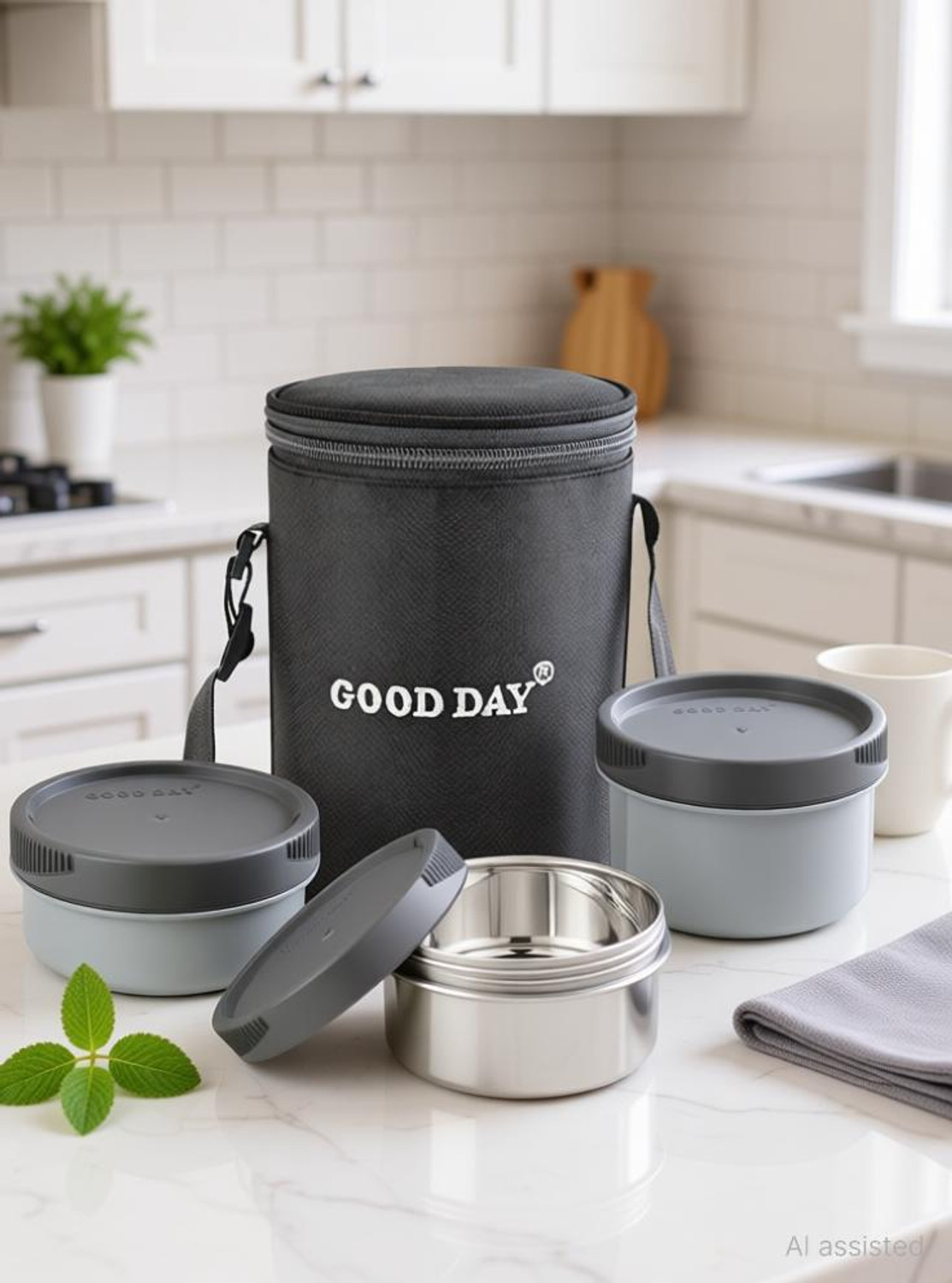 Image of Good Day Easymeal 3pcs grey 3 Containers Plastic Office Lunch Box