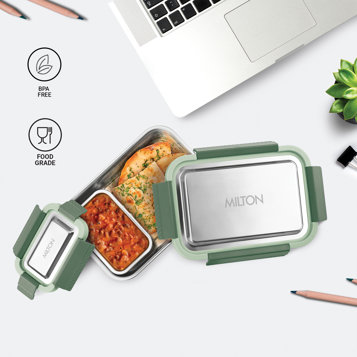Image of MILTON Modern Meal Sr 2 Containers Stainless Steel College Lunch Box