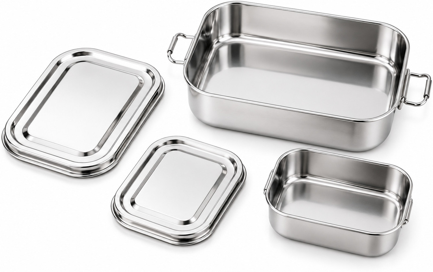 Image of kwi Steel Lunch Box Rectangular 2 Containers Stainless Steel School Lunch Box