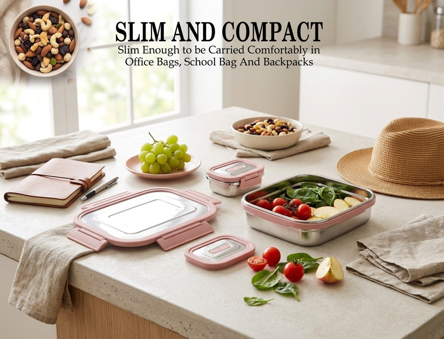 Image of BLLUEX Stainless Steel Leak Proof, Airtight Lunch Box /Tiffin Box for Office, School 2 Containers Stainless Steel, Plastic School Lunch Box