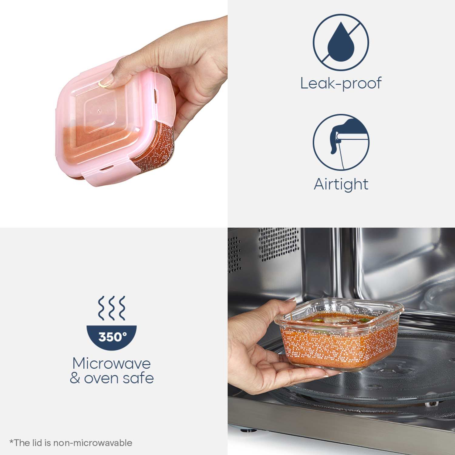 Image of Larah by Borosil Speckle Pink Universal Borosilicate Glass Tiffin, (320ml x 2 + 240ml x 2) 4 Containers Glass Office Lunch Box